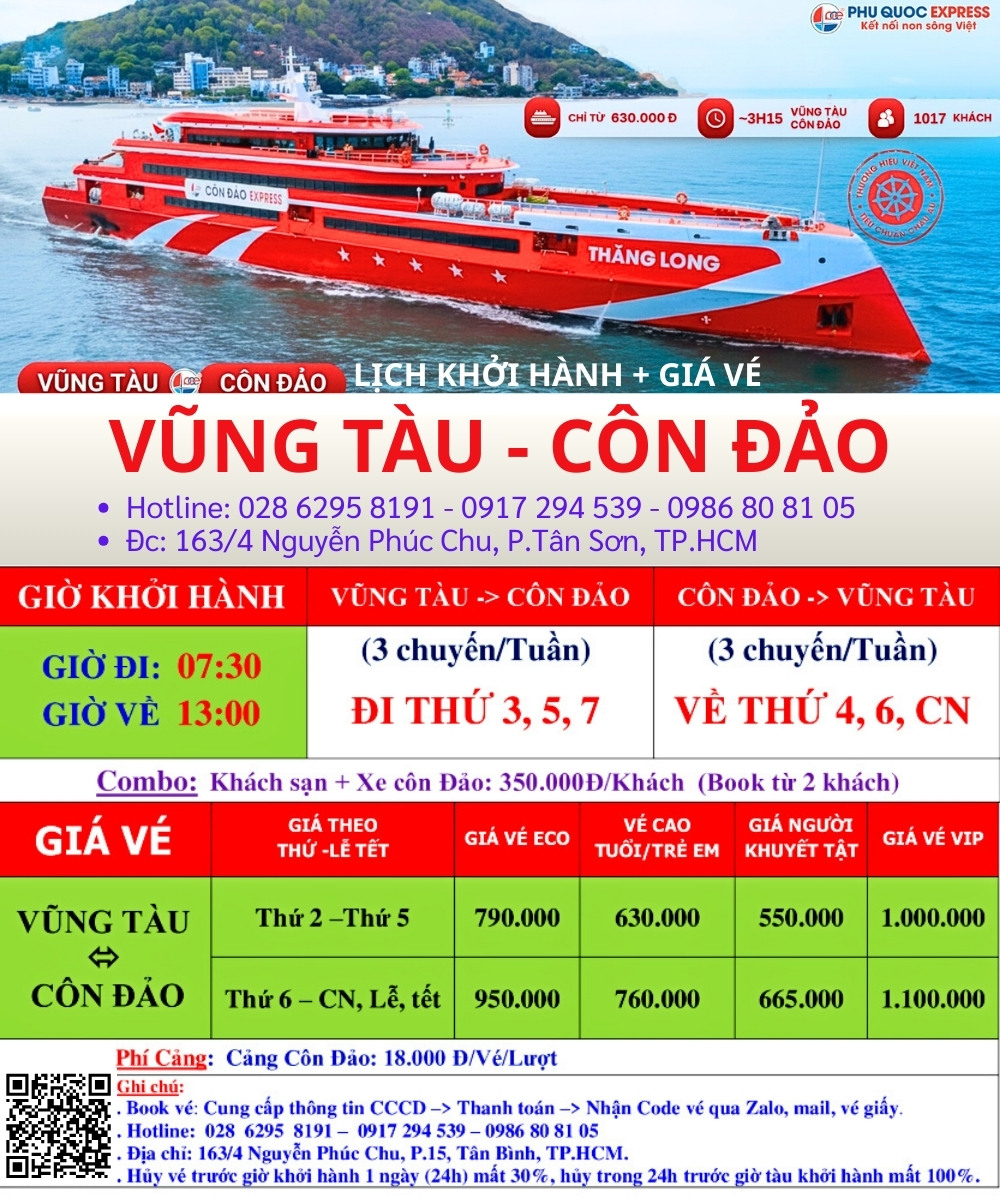 Bảng giá vé và lịch tàu cao tốc Vũng Tàu đi Côn Đảo 2026
