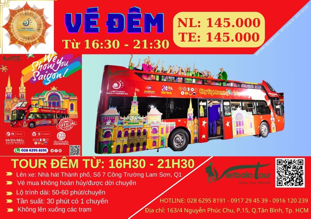 Mua vé xe buýt 2 tầng Tp.HCM tour đêm