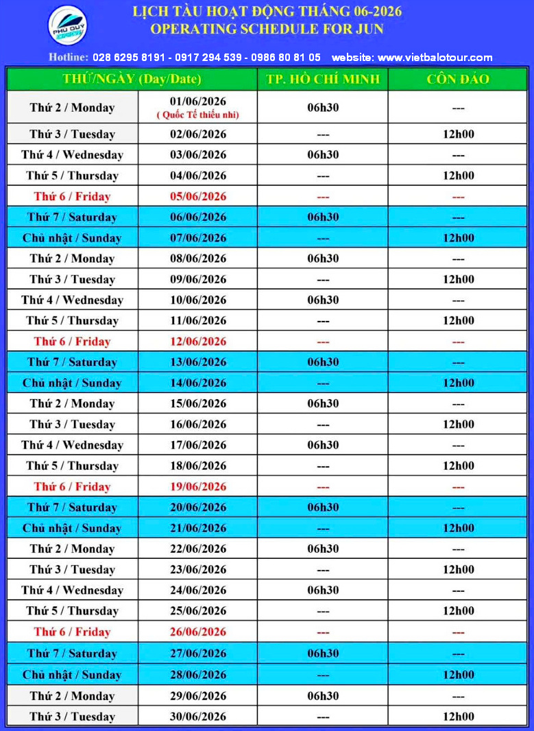 Lịch tàu Tp.HCM đi Côn Đảo