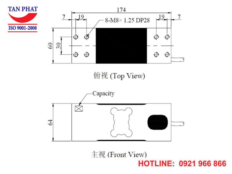 Kích thước của cảm biến lực NA3 Mavin