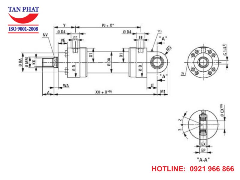 Bản vẽ xi lanh thủy lực, thông số kích thước xi lanh