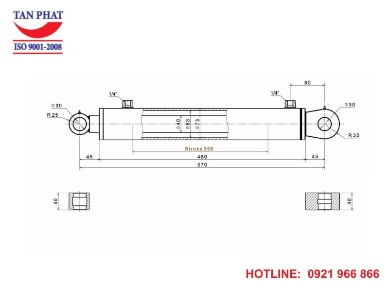 Bản vẽ xi lanh thủy lực, thông số kỹ thuật chi tiết