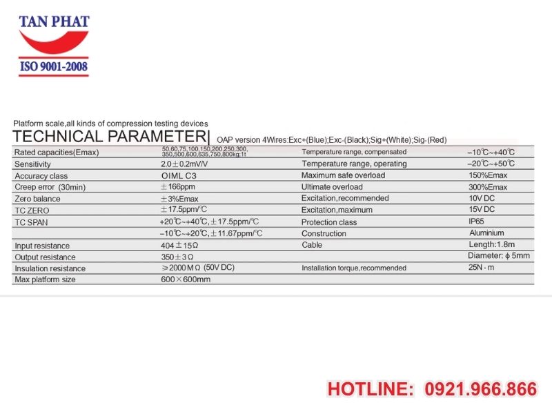 Thông số kỹ thuật Loadcell UDA Keli 150kg