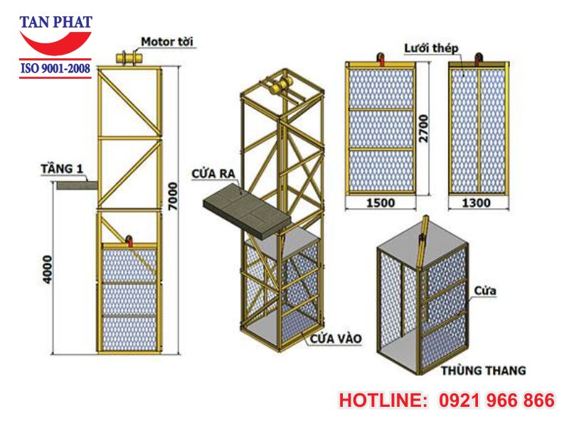 Chi tiết cấu tạo thang tời hàng
