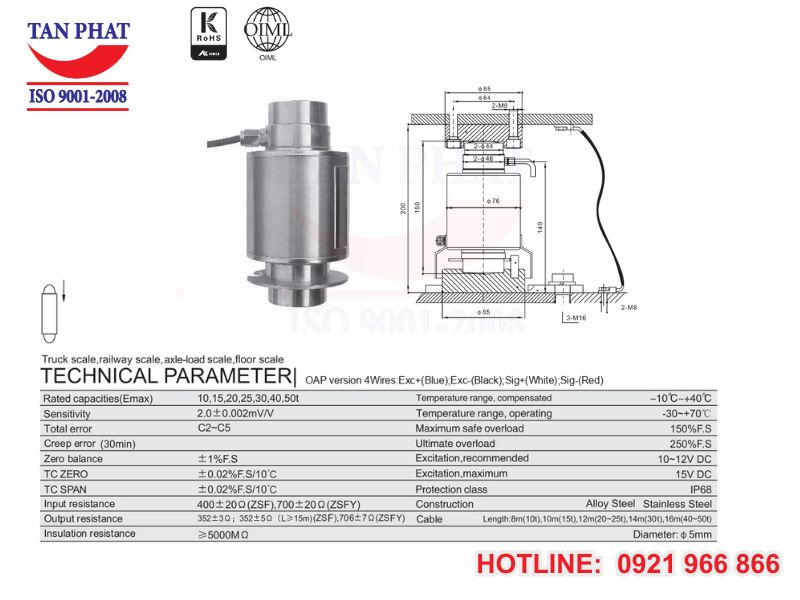 Bản vẽ cơ khí thiết bị cảm biến lực ZSFY-A 40 tấn Keli