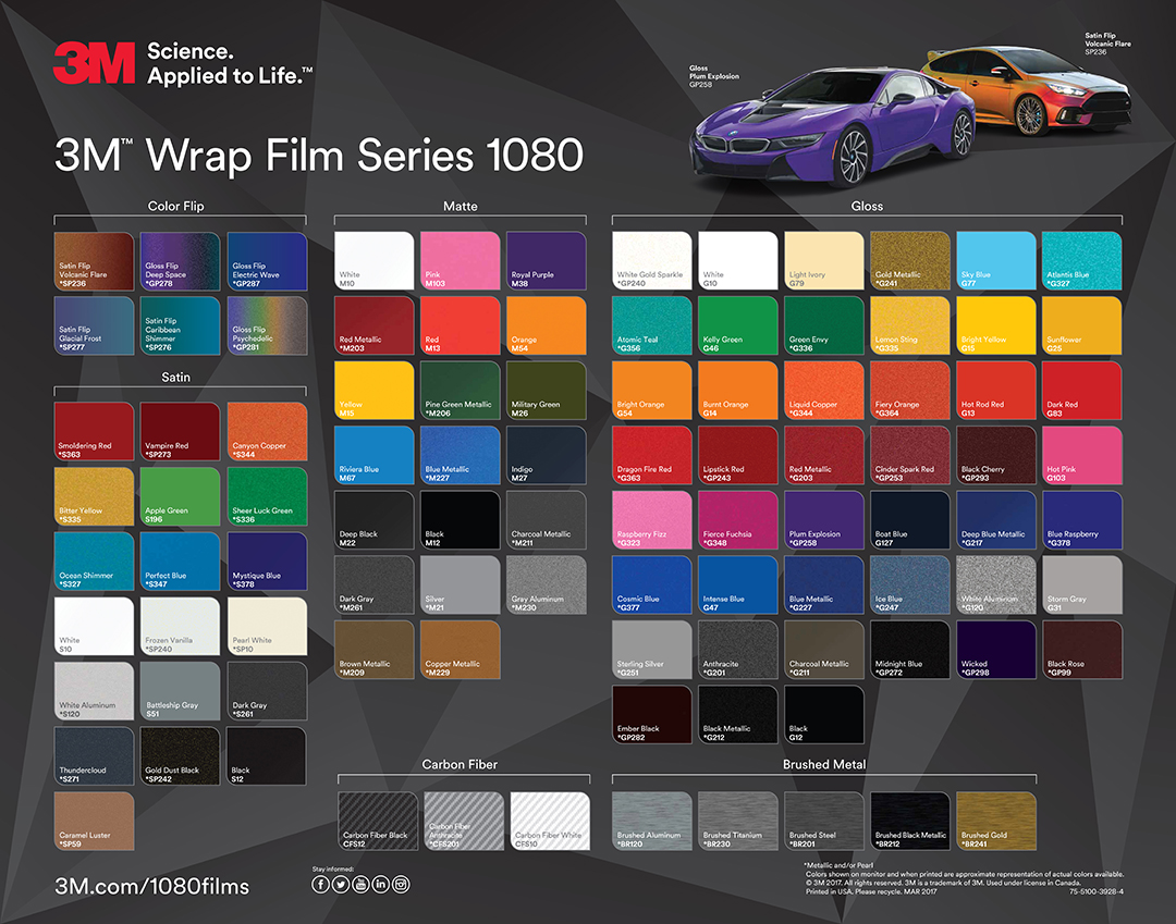 Mã màu 3M Wrap Film dán đổi màu ô tô tại AZDECAL