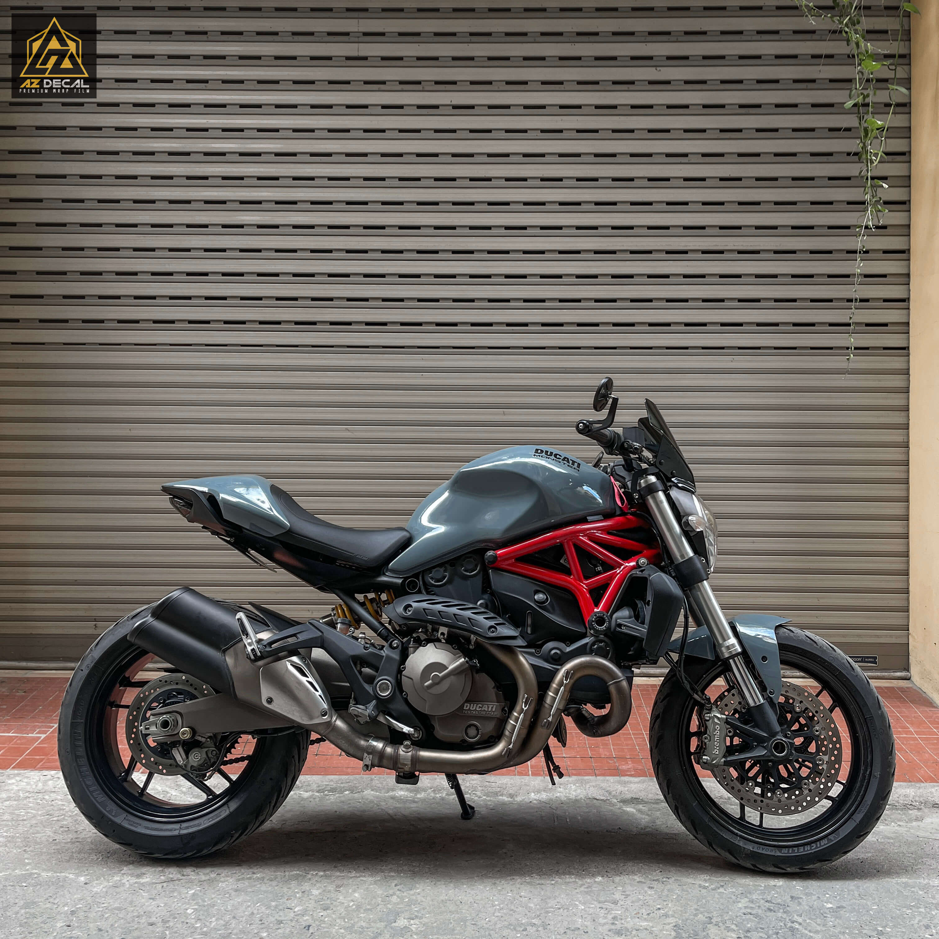 Tem xe Moto Ducati Monster 821 xám xi măng