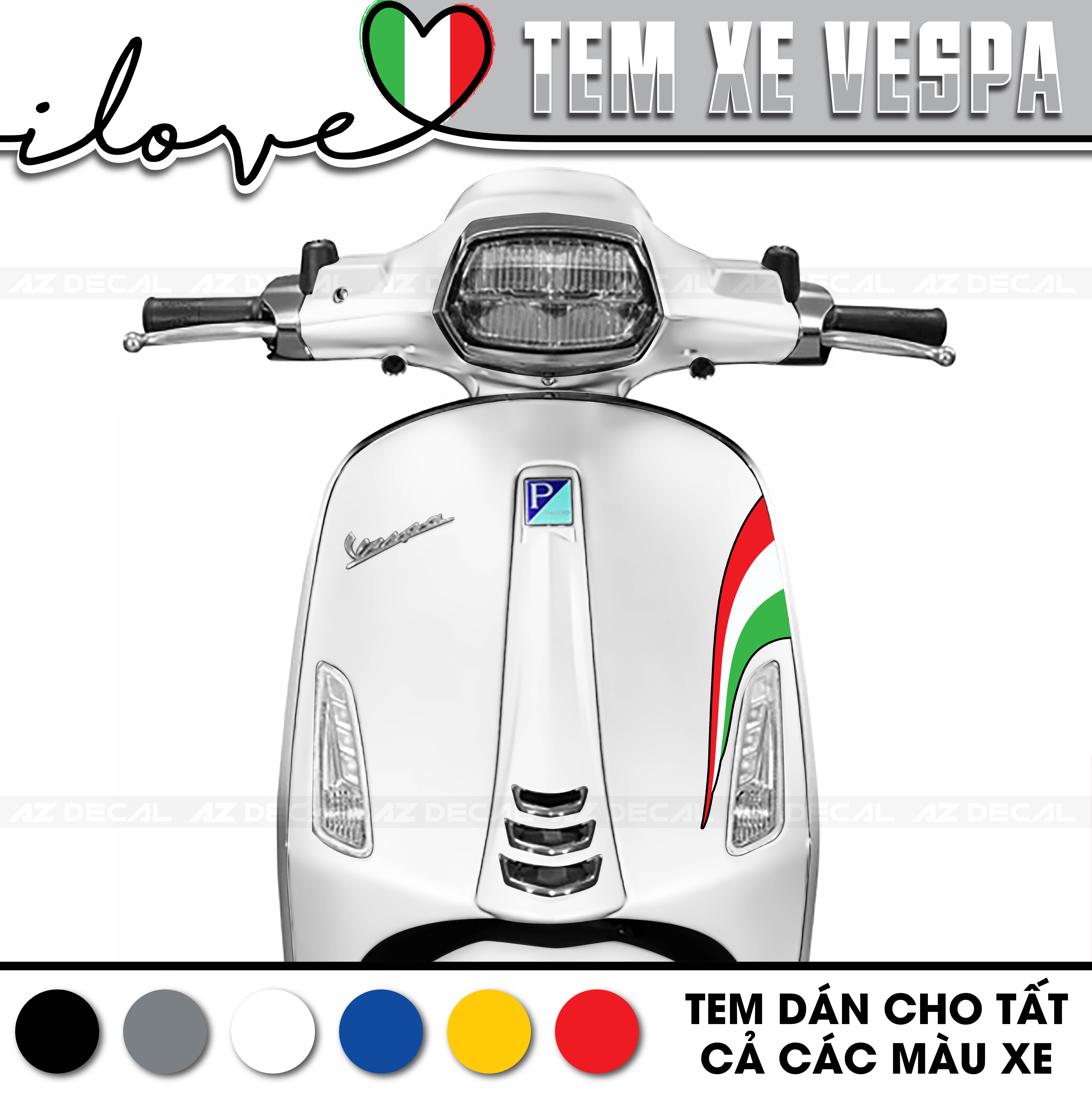 Tem mặt nạ xe Vespa trắng phong cách Italy