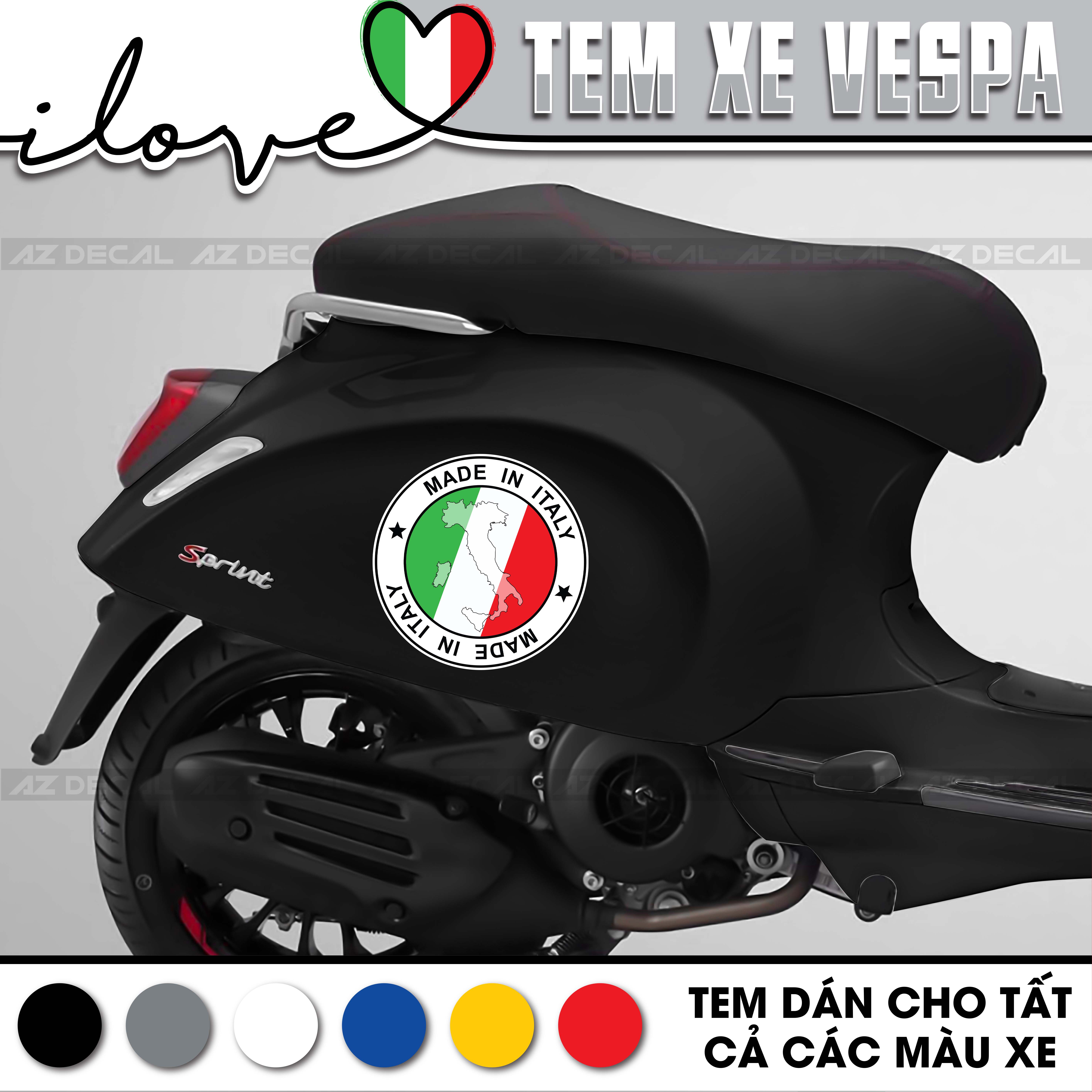 Tem dán bụng xe Vespa đen - phong cách Italy