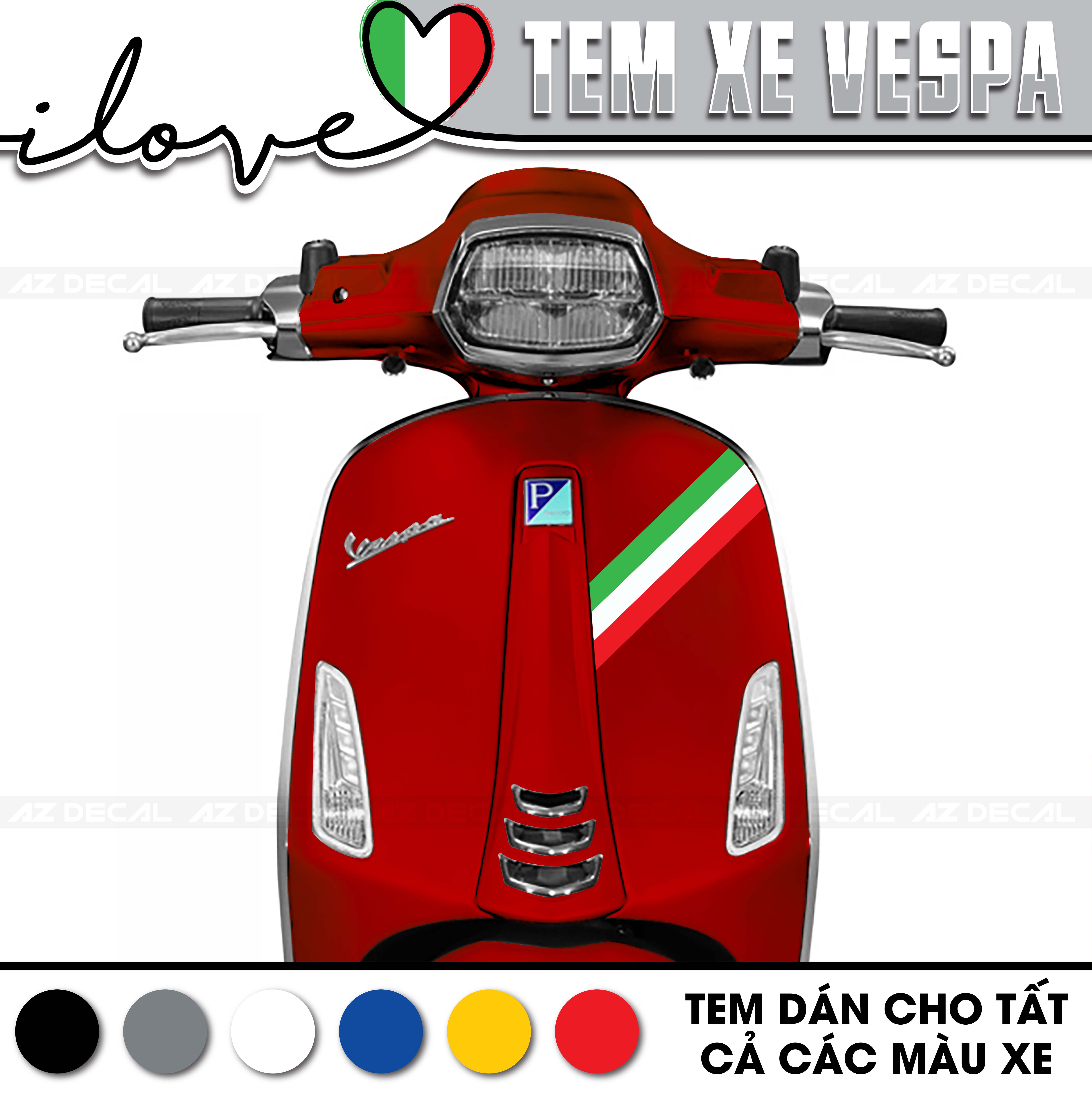 Tem xe Vespa Sprint Primavera đỏ phong cách Italia