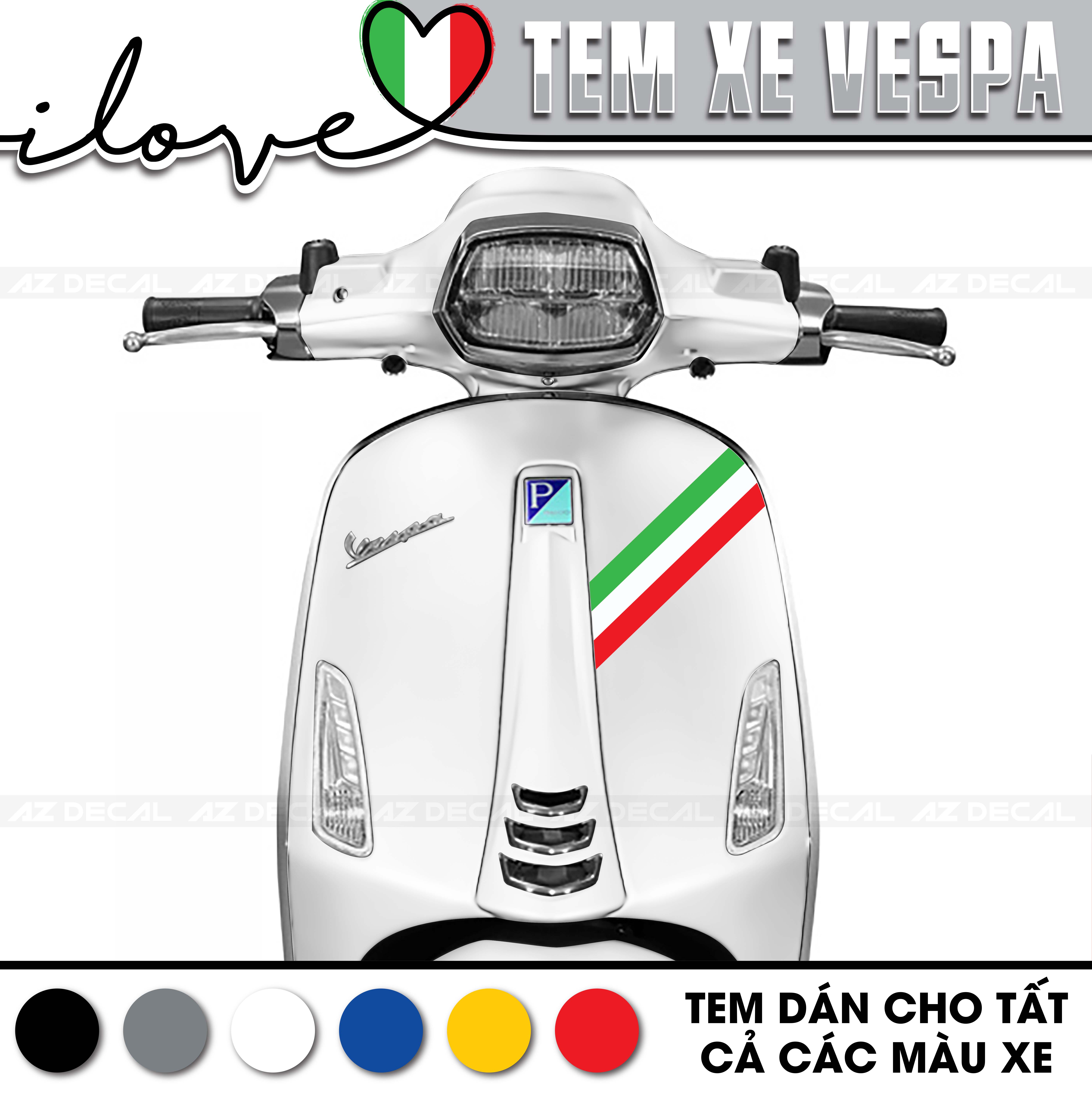 Tem dán mặt trước xe Vespa trắng phong cách Italy