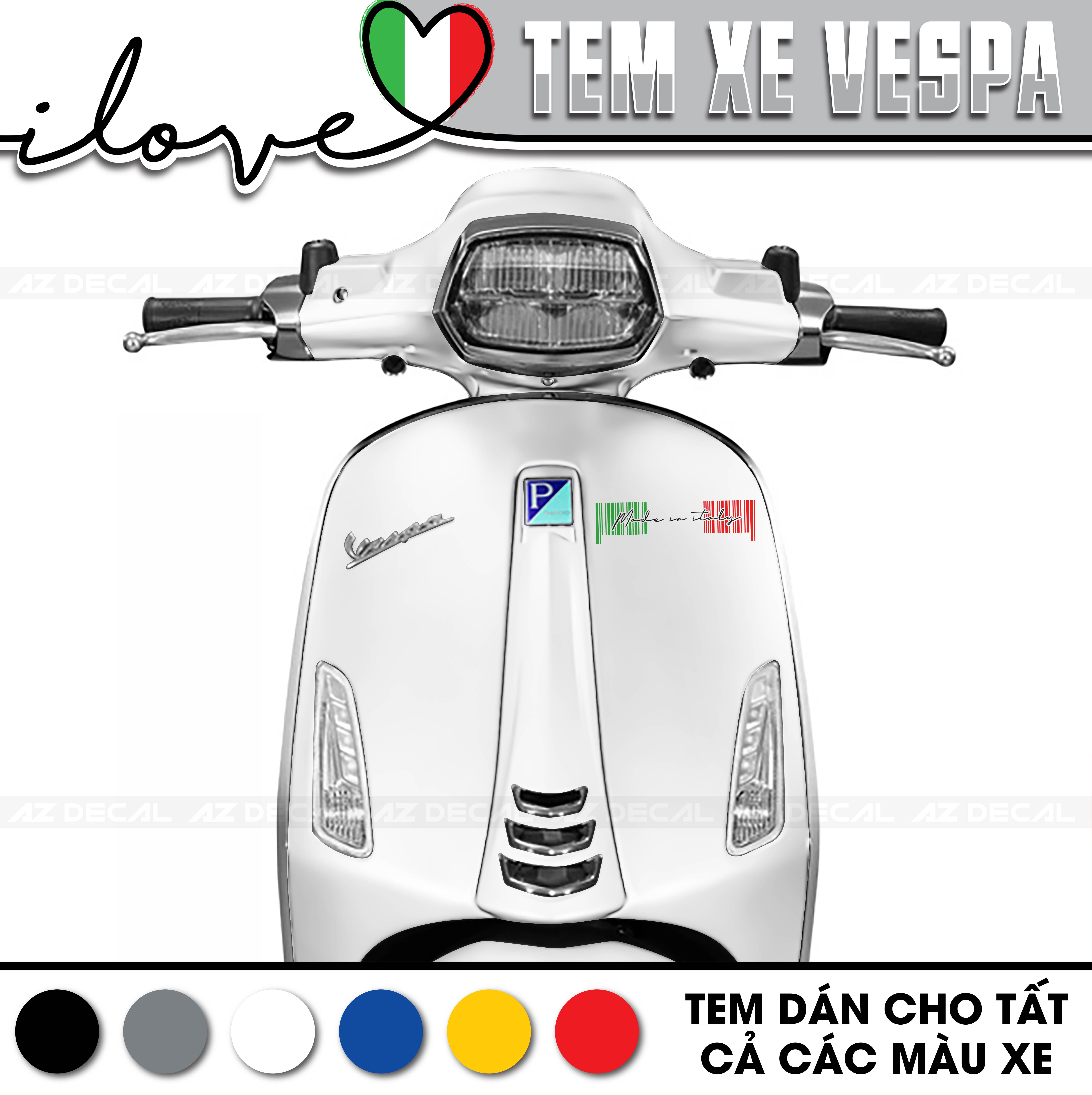 Tem xe Vespa Sprint trắng