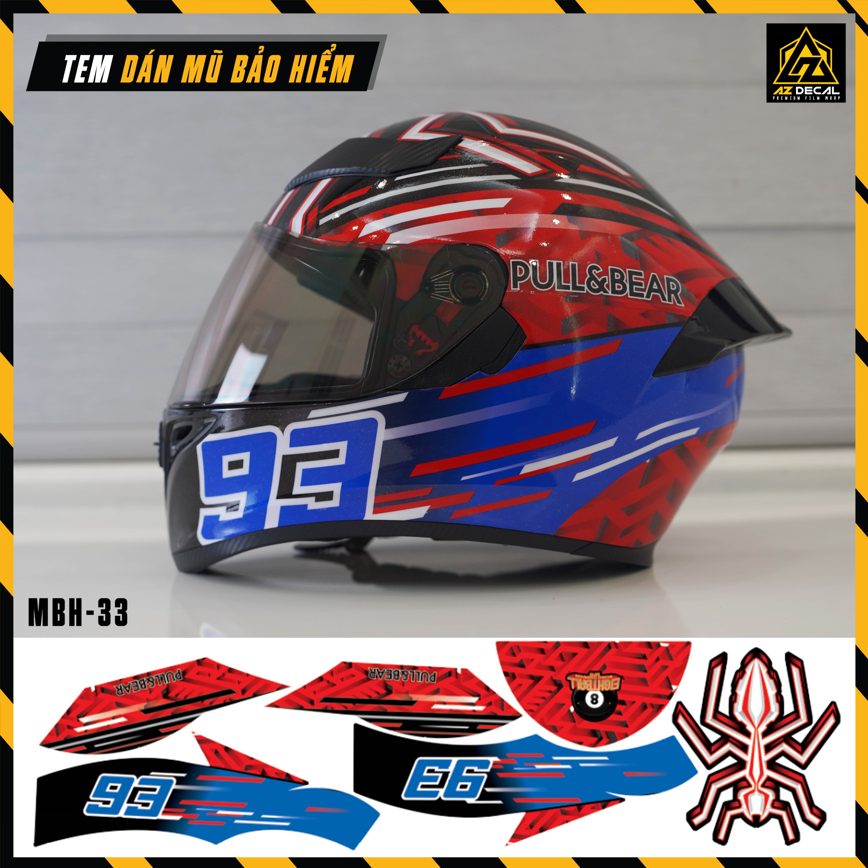 Tem Dán Mũ Bảo Hiểm Fullface Marc Marquez 93 - MBH-33