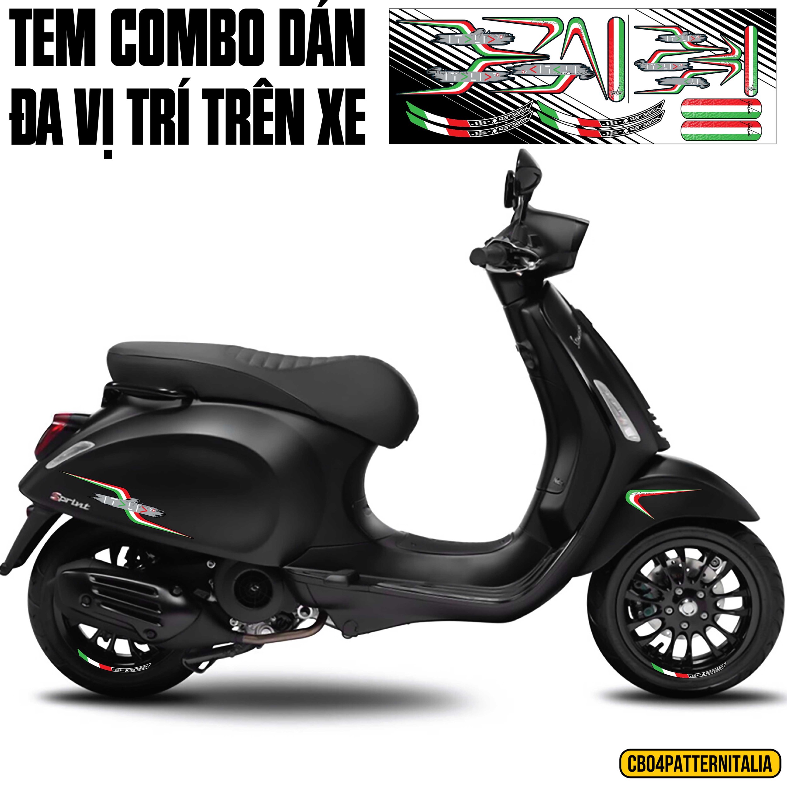 Tem dán xe Vespa mẫu CB04PATTERNITALIA