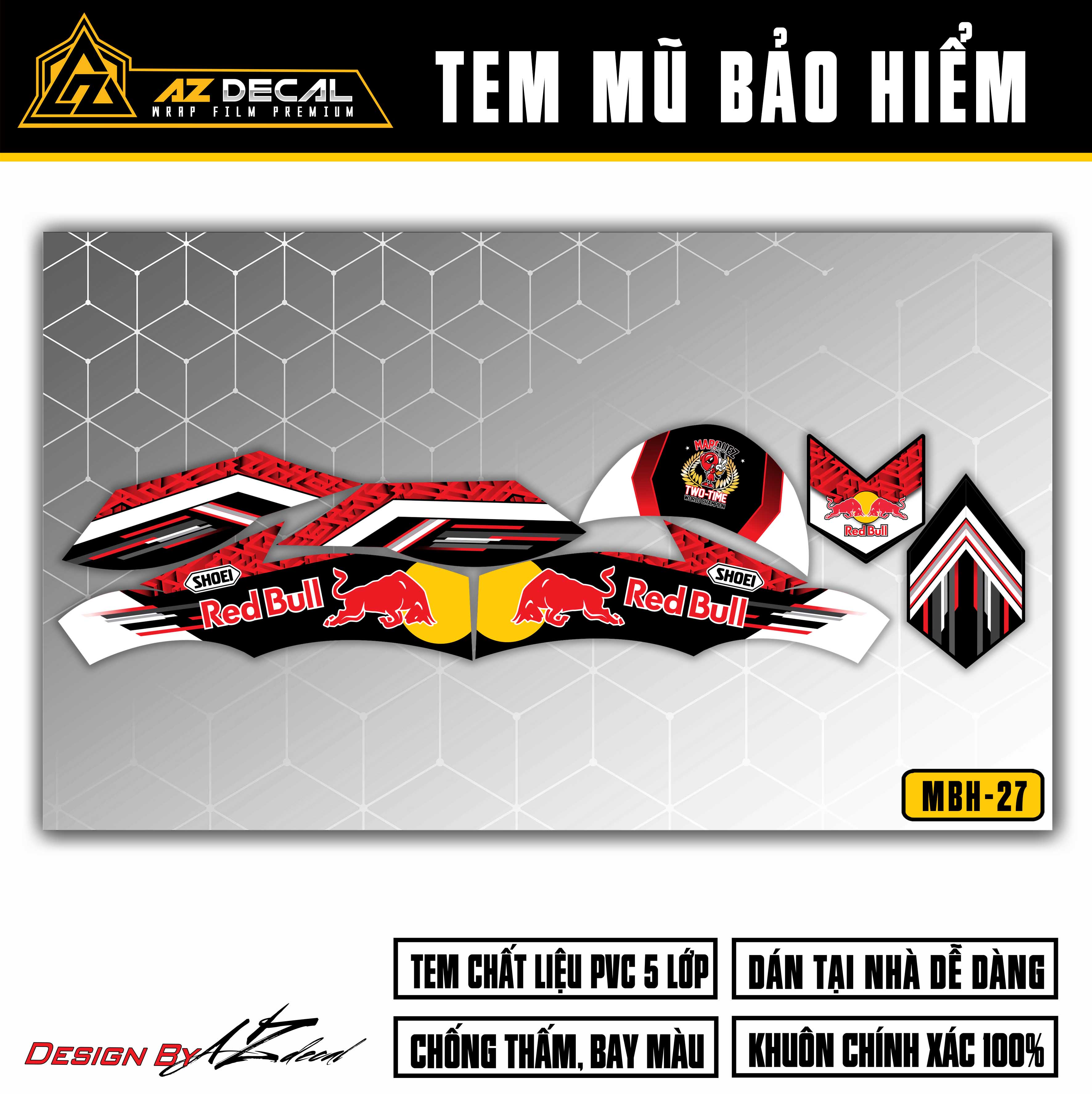 Tem Dán Mũ Bảo Hiểm Fullface Red Bull - MBH-27