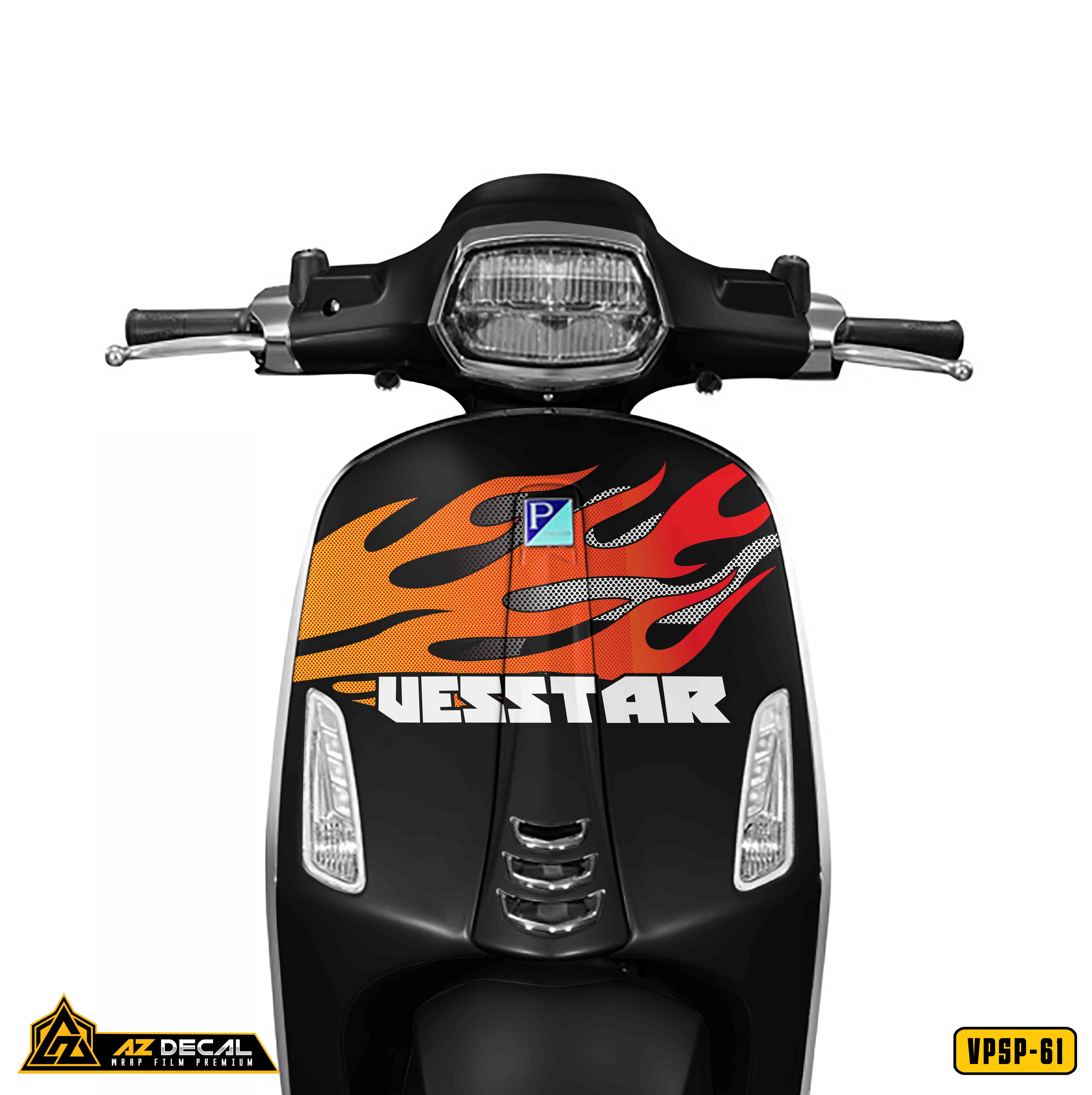 Decal dán mặt nạ xe Vespa đen mẫu Vestar