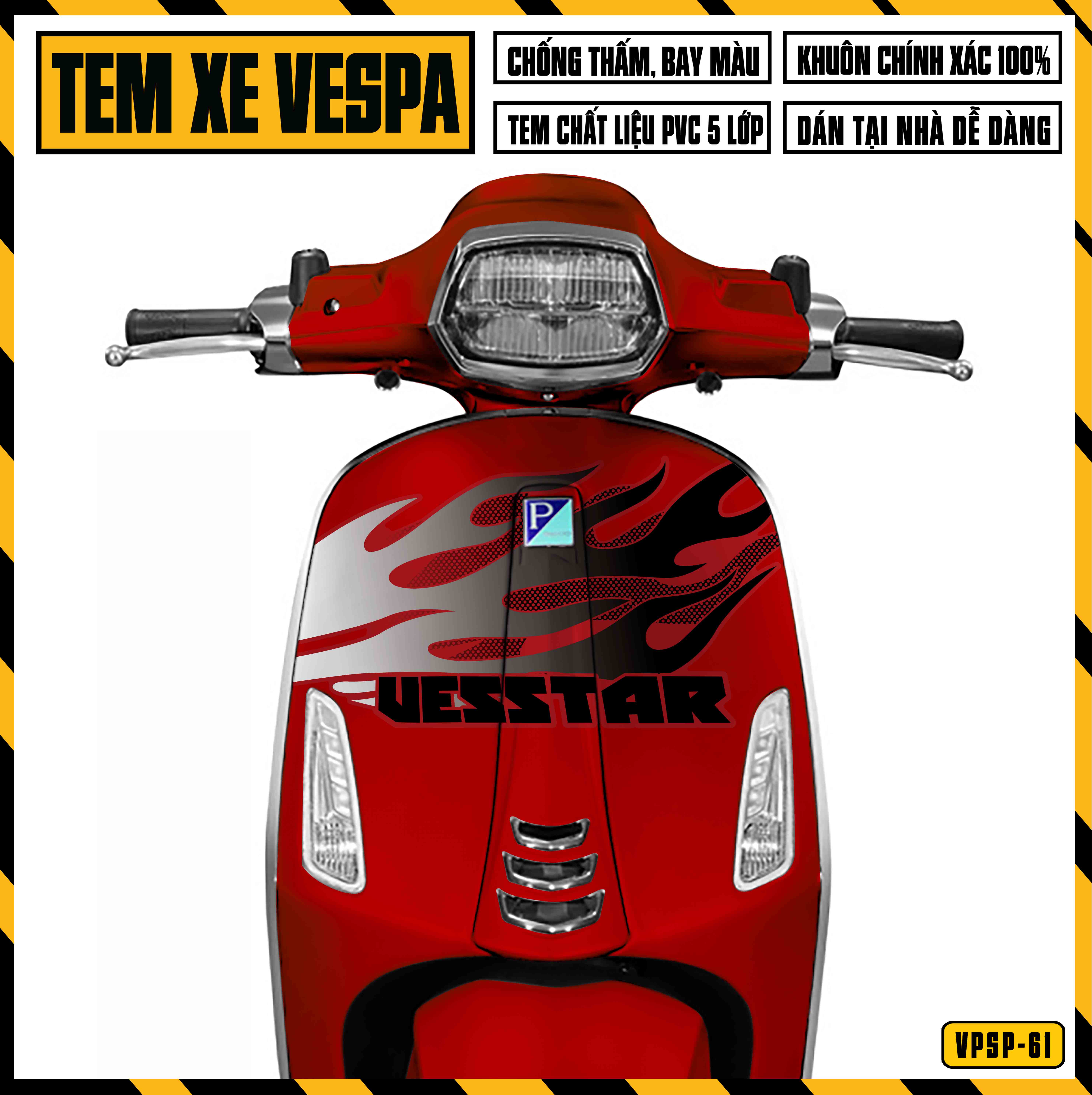 Decal dán xe Vespa đỏ mẫu Vestar