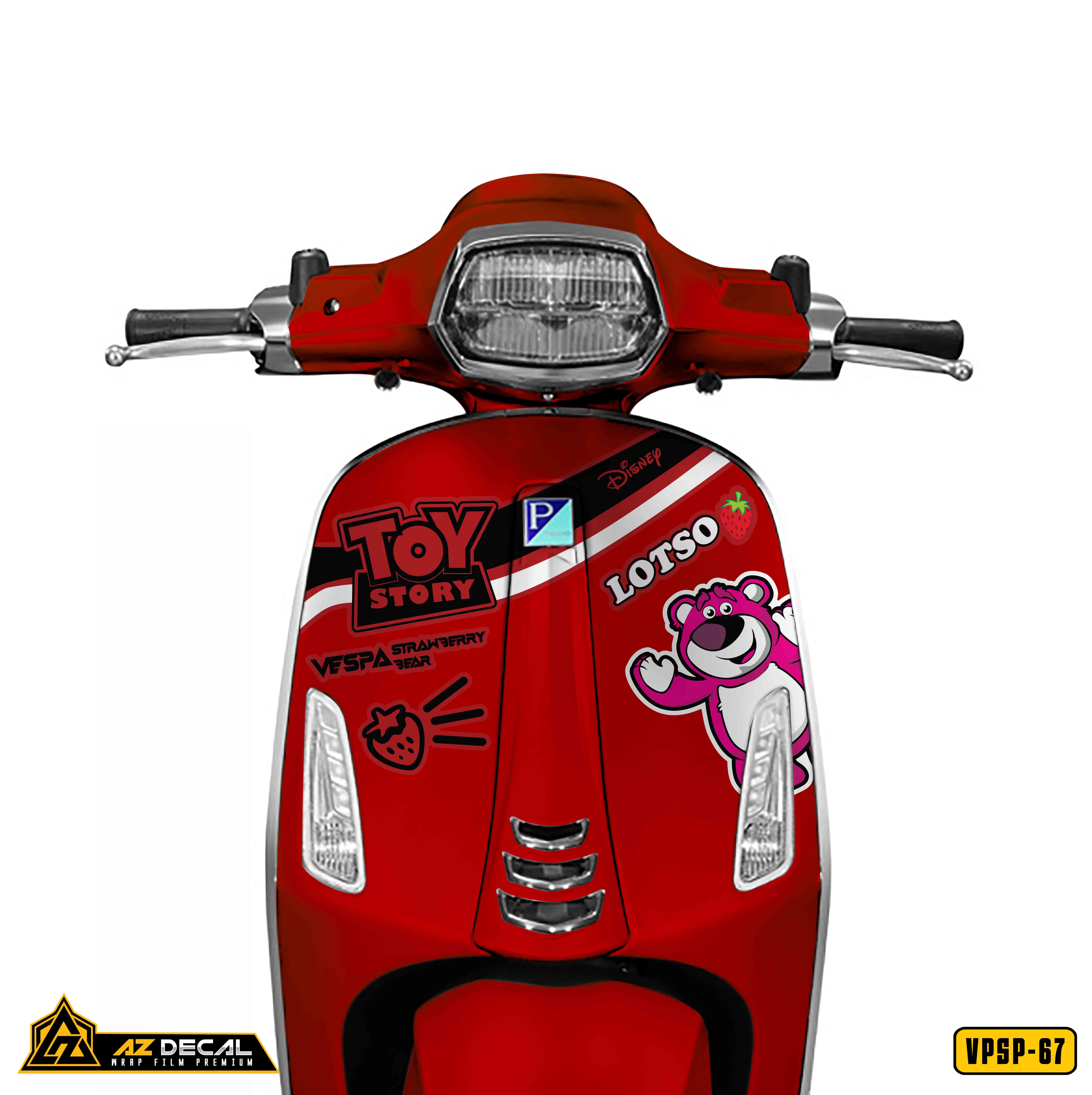 Decal dán xe Vespa đỏ mẫu Lotso