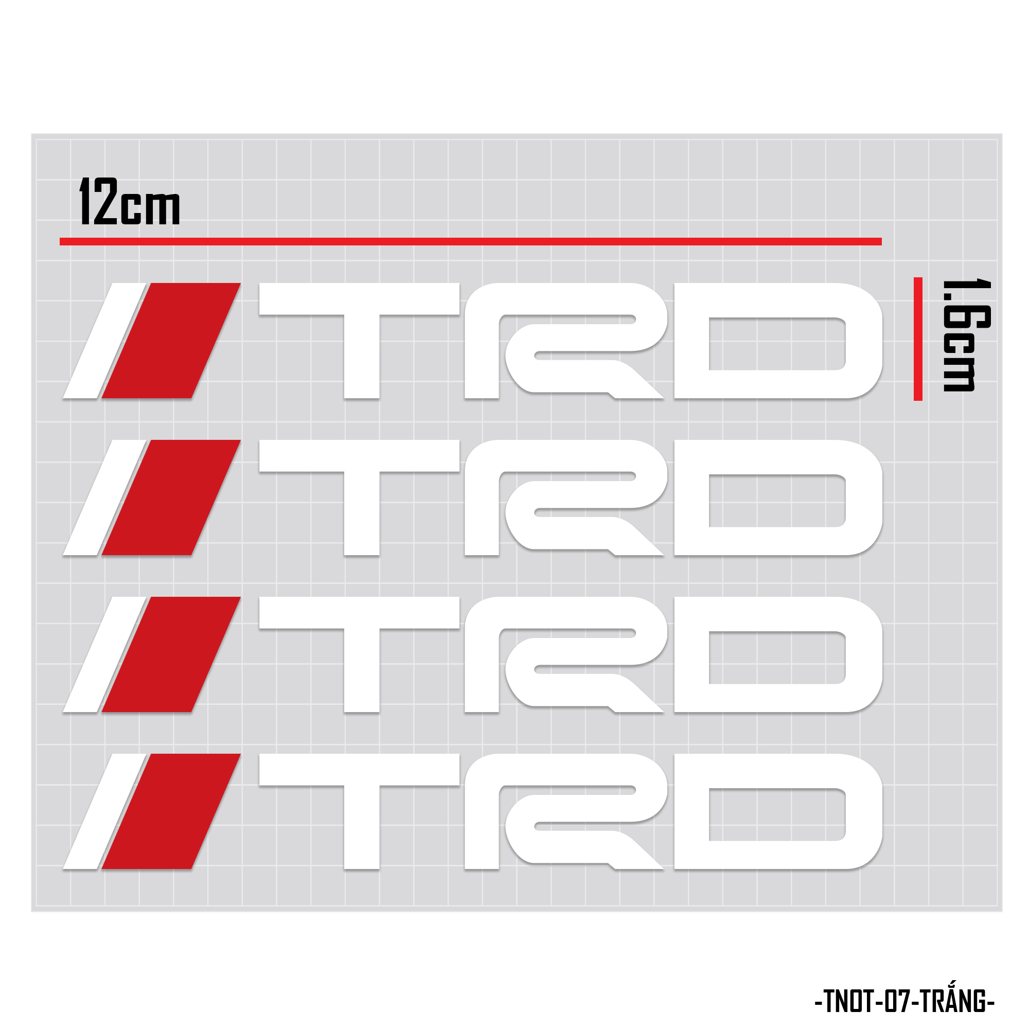 Tem dán tay nắm cửa ô tô chữ TRD trắng