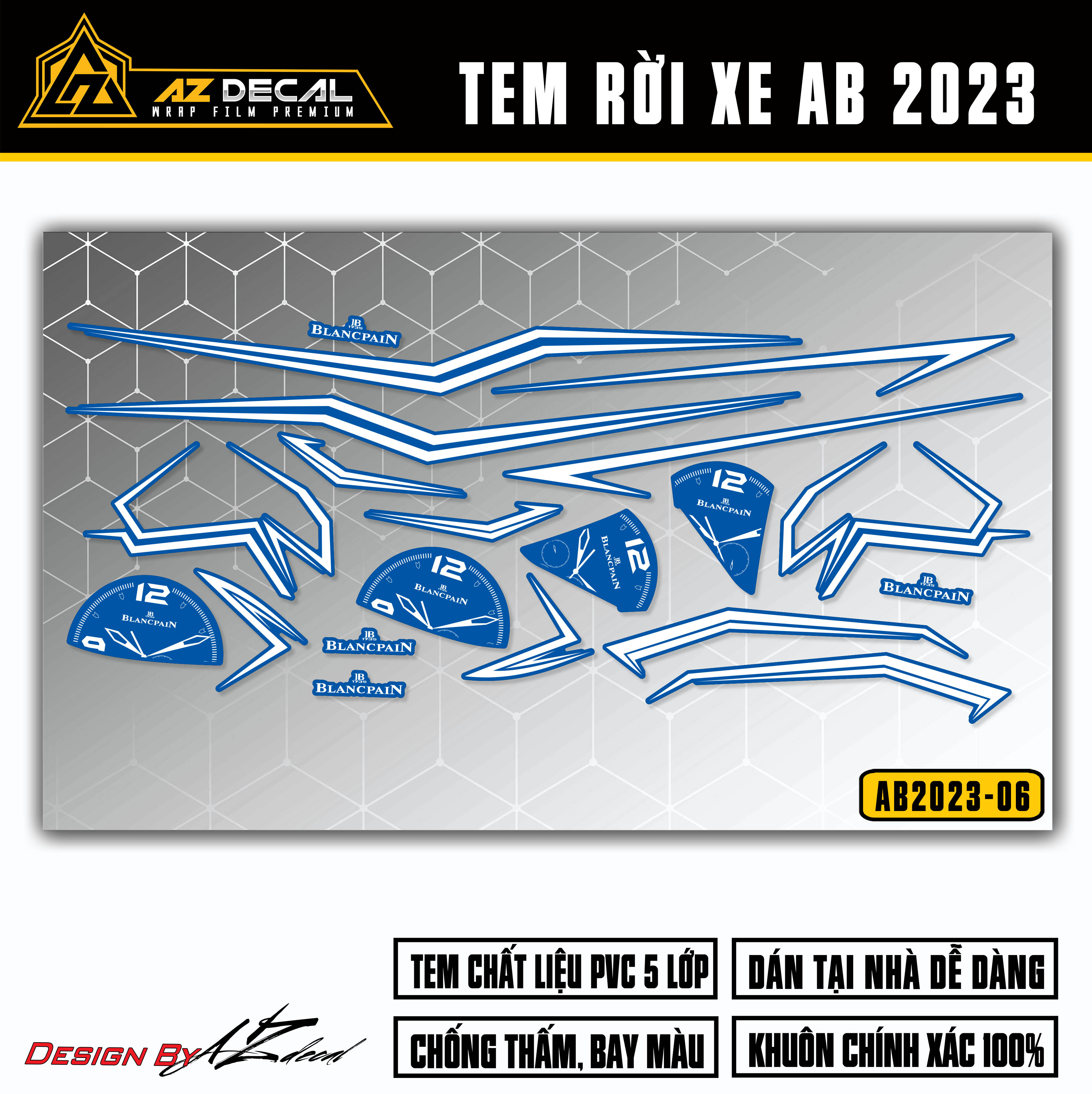 Decal dán xe Air Blade 2023 màu trắng (nền xanh)