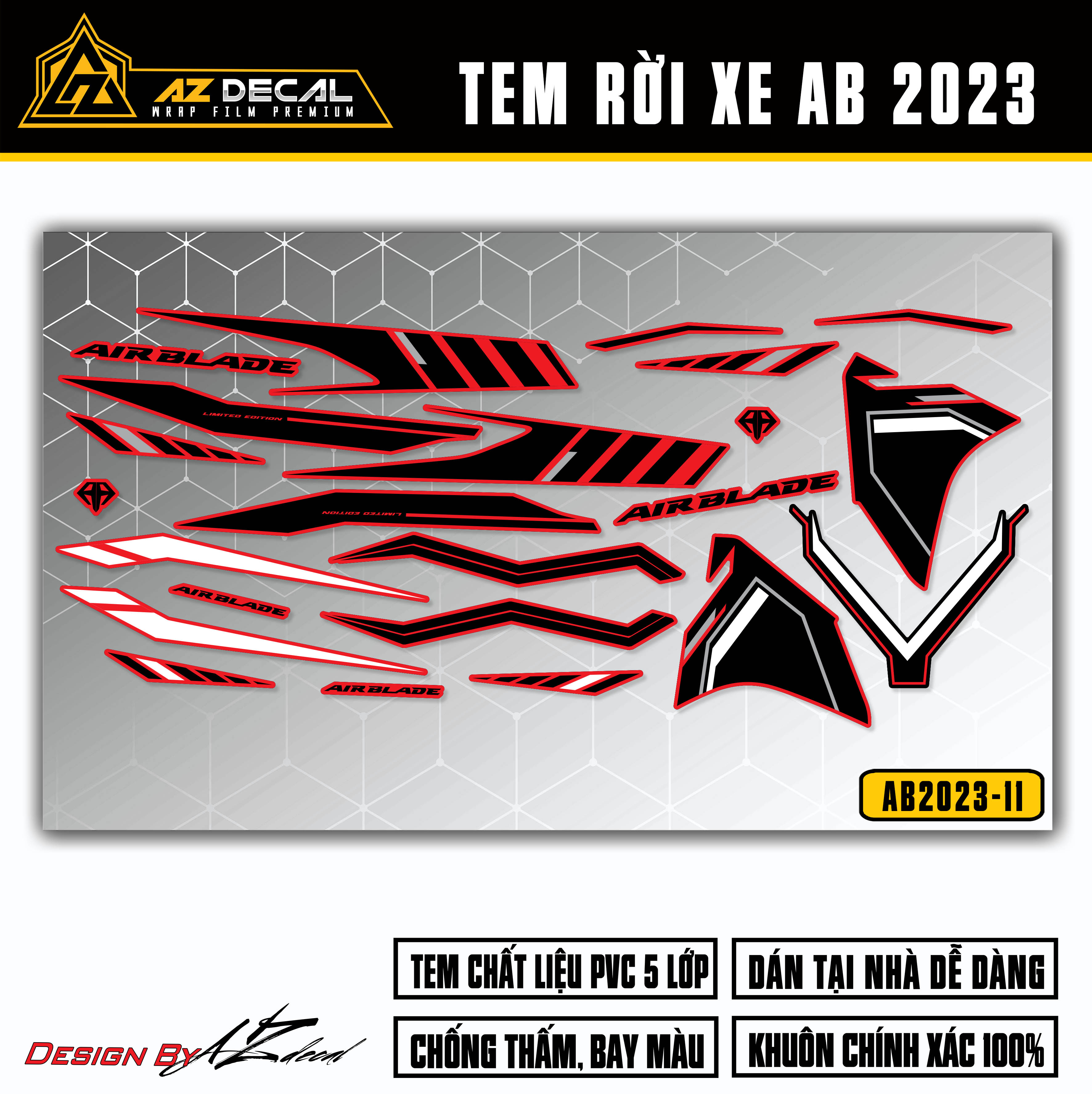 Decal dán xe Air Blade màu đen (nền đỏ)