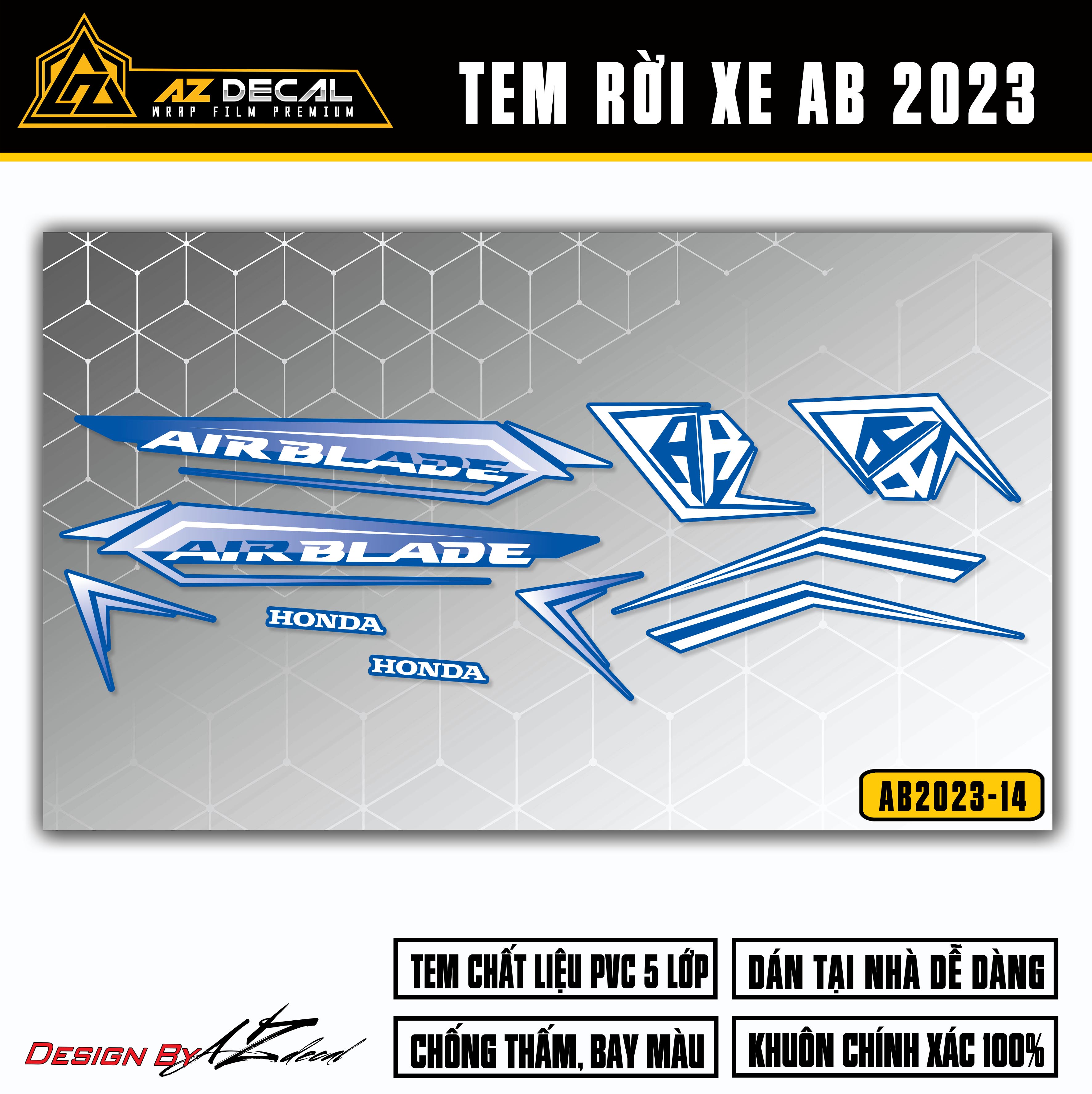 Decal dán xe AB 2023 màu trắng (nền xanh)