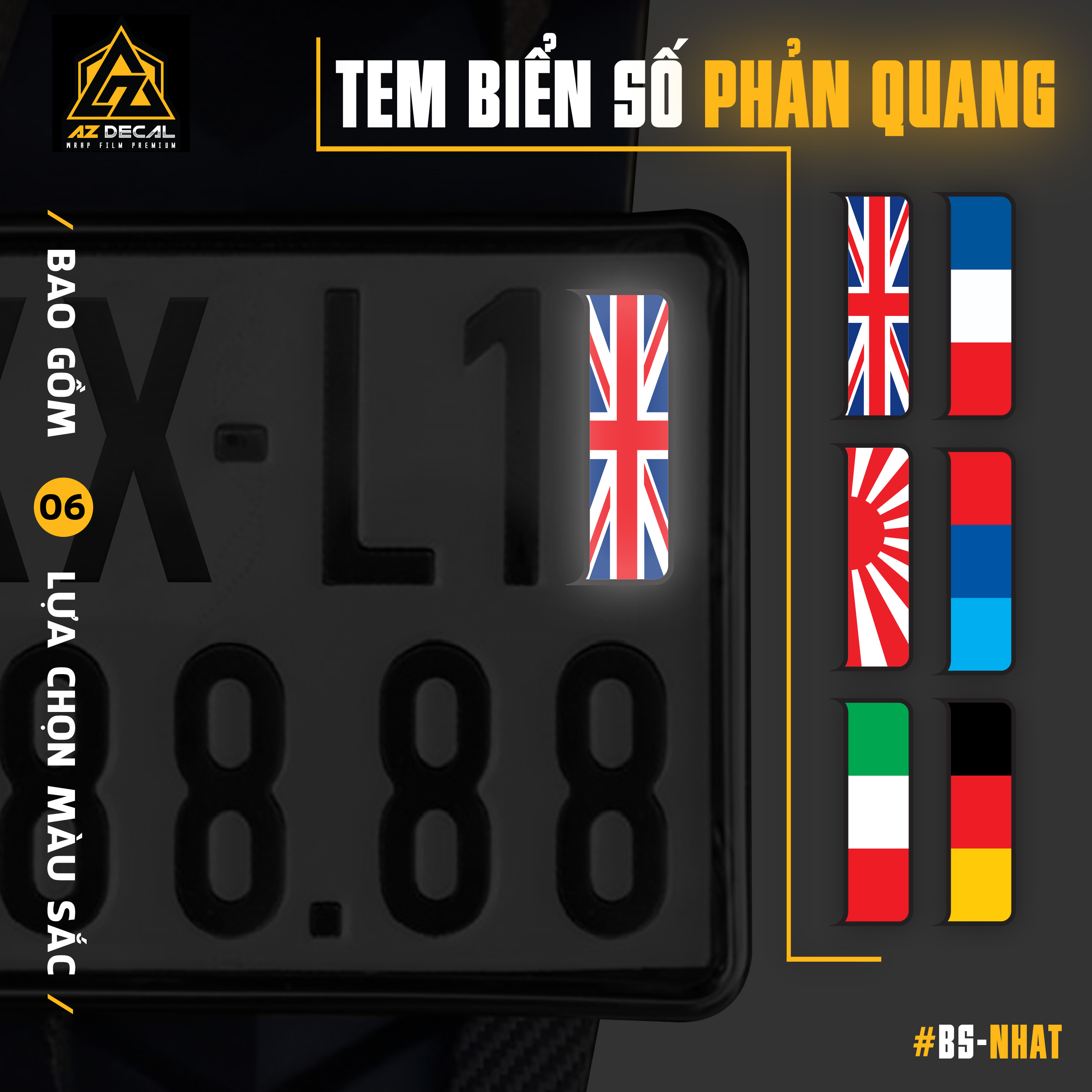 Decal dán biển số xe máy mẫu cờ Anh phản quang