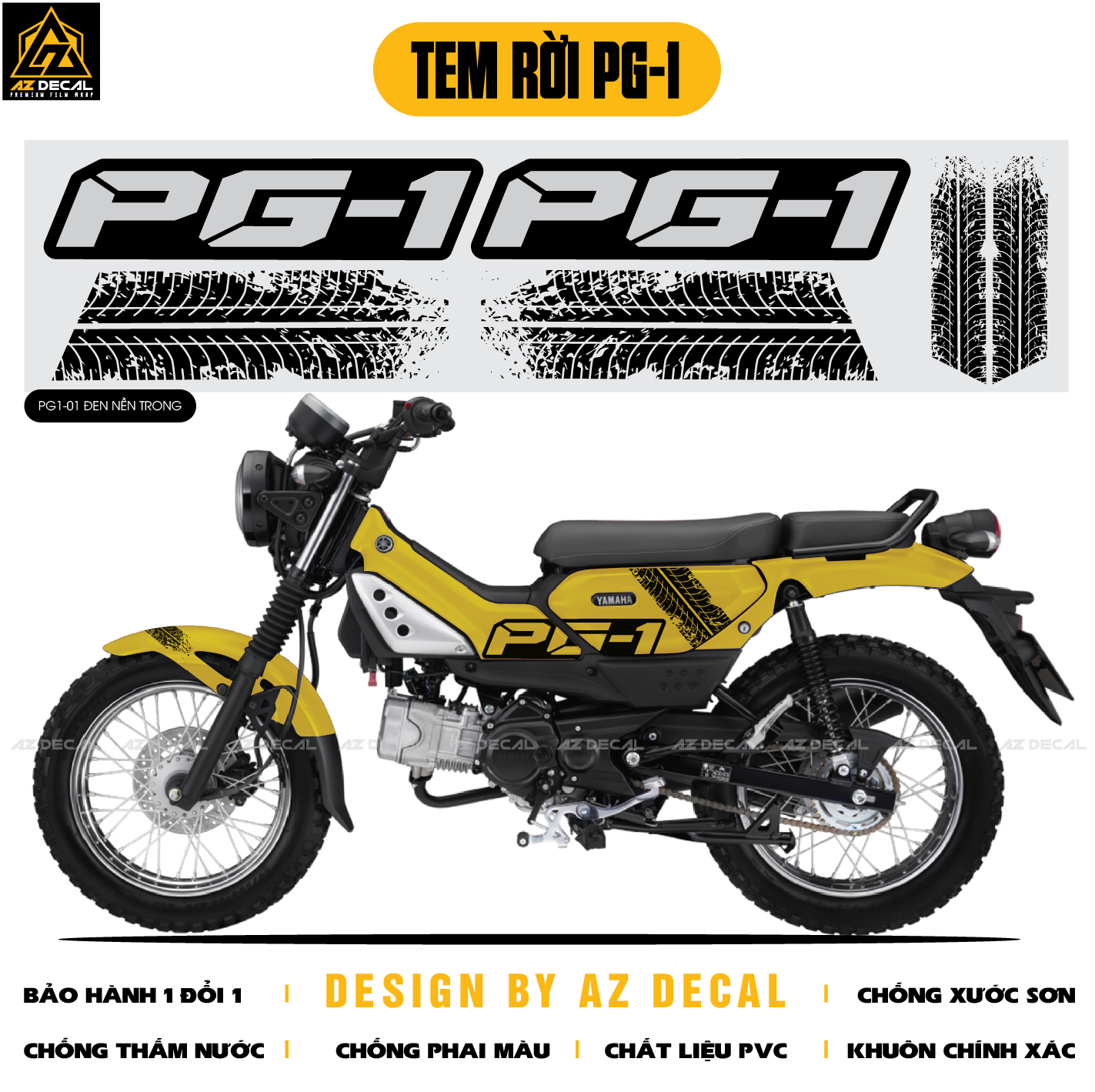 Decal dán xe Yamaha PG1 màu vàng đen