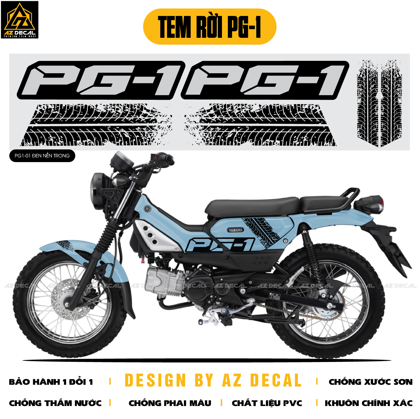 Tem chế dán xe Yamaha PG1 xanh đen