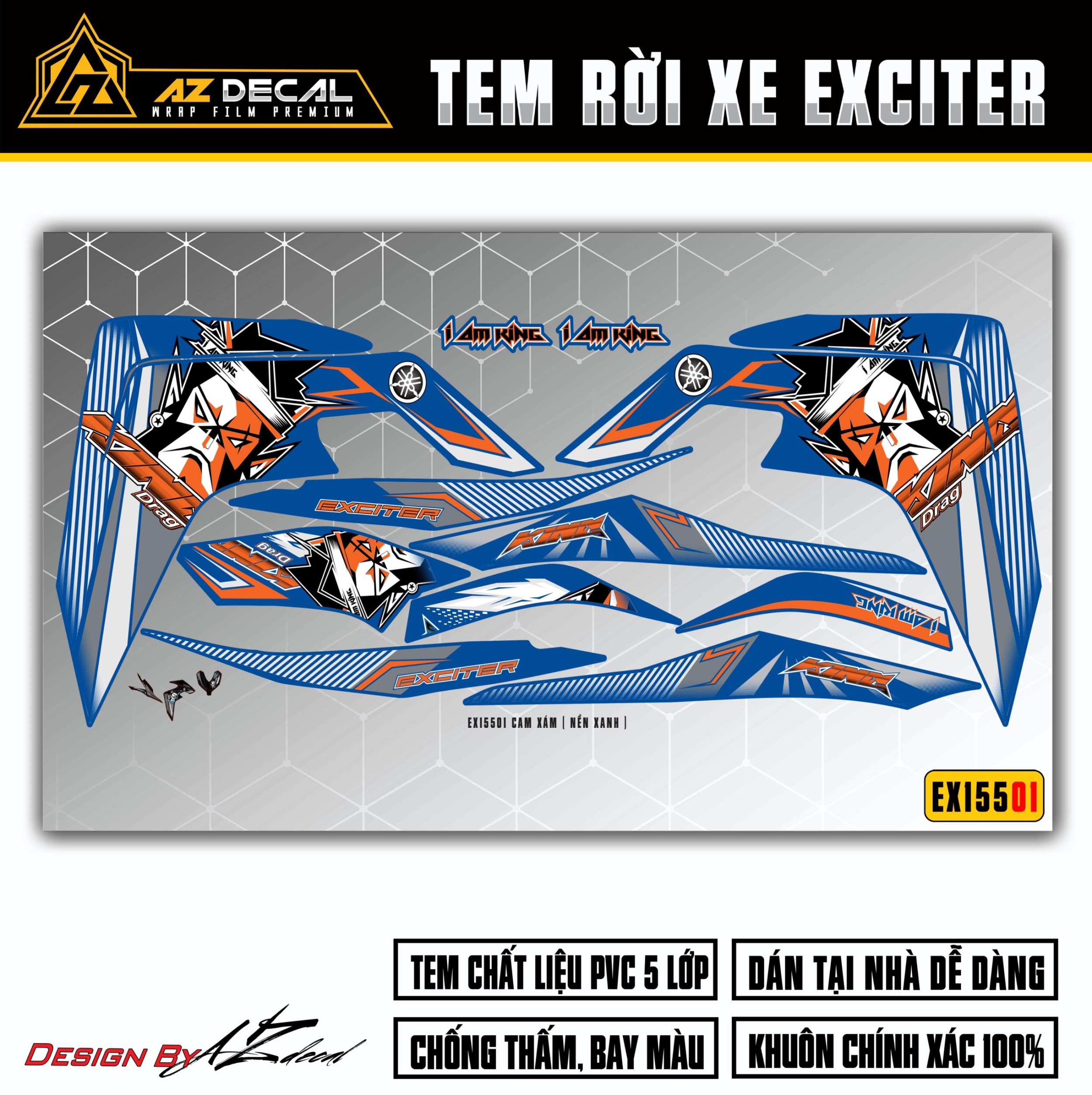 Tem chế King Drag cho xe Exciter Xanh GP