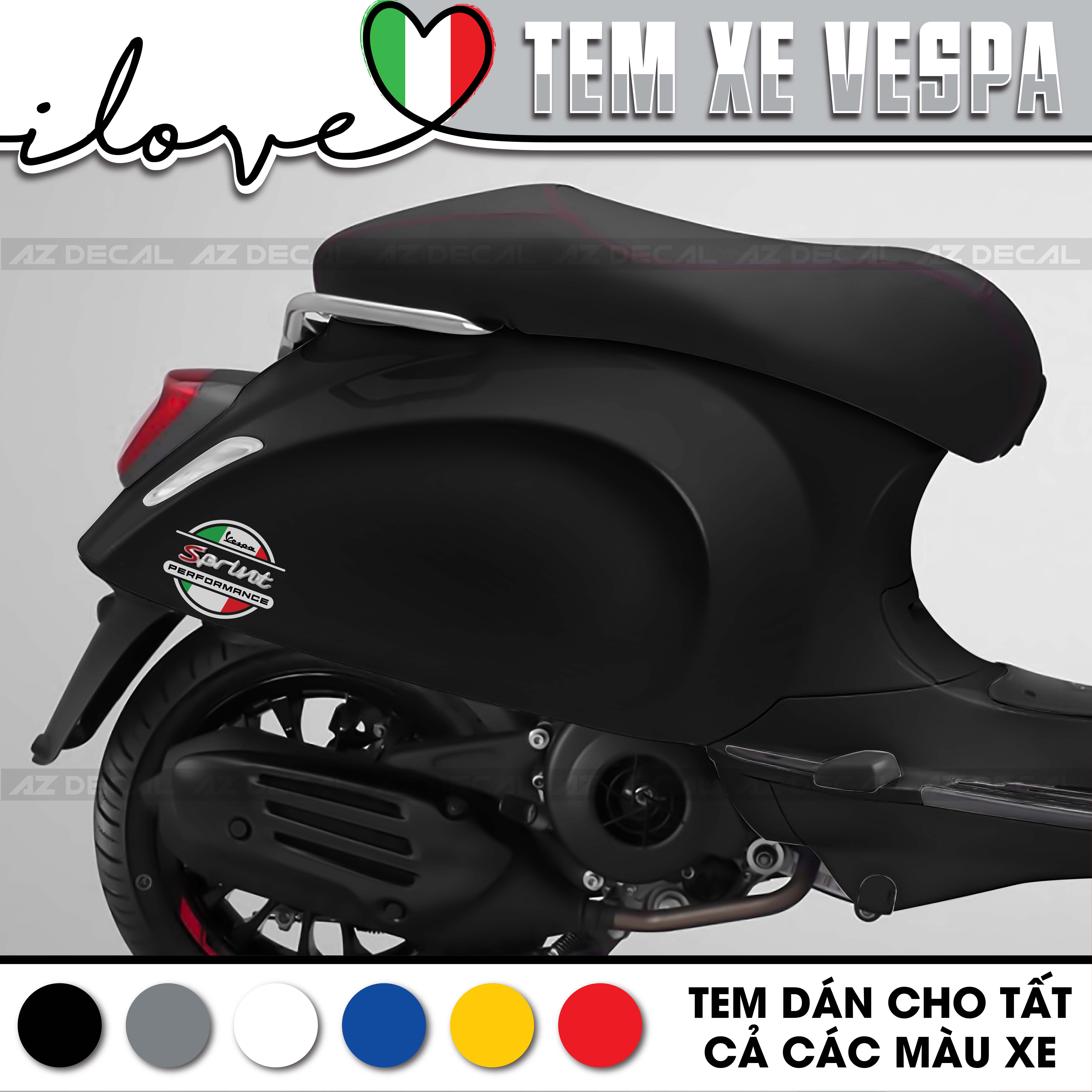 Xe vespa đen dán tem Italy