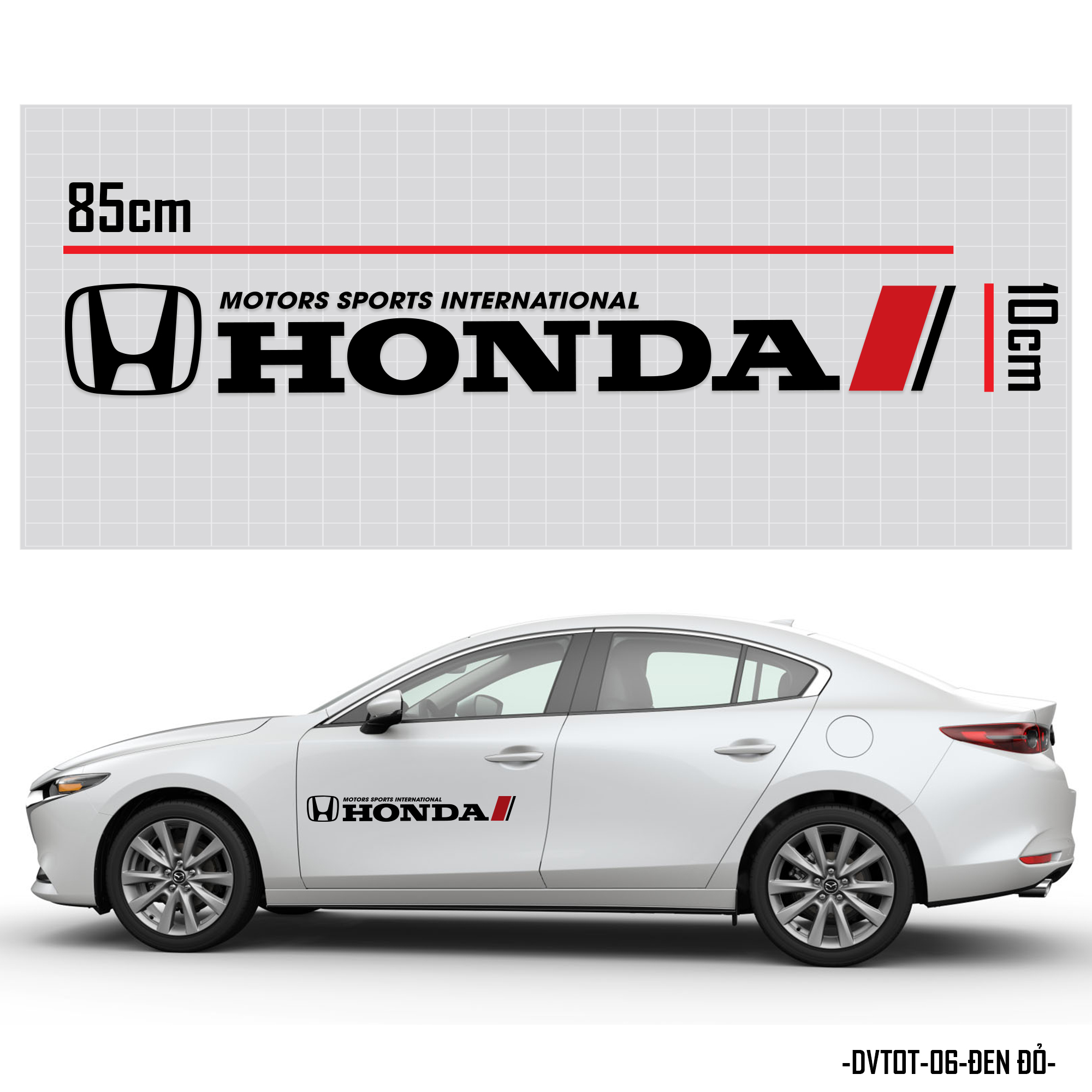 Tem dán xe ô tô chữ Honda màu đen đỏ