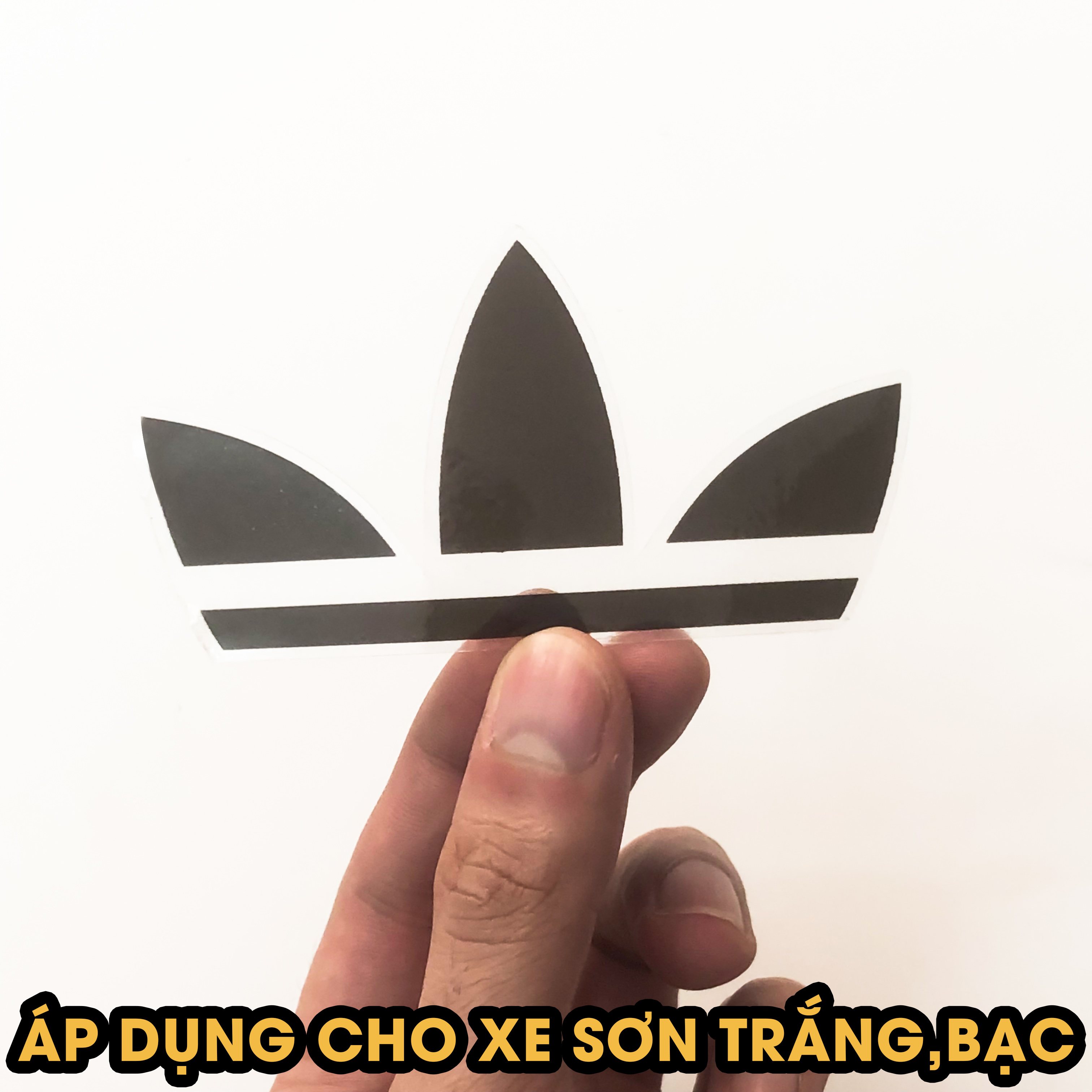 Dán tem xe logo Adidas đen cho xe trắng