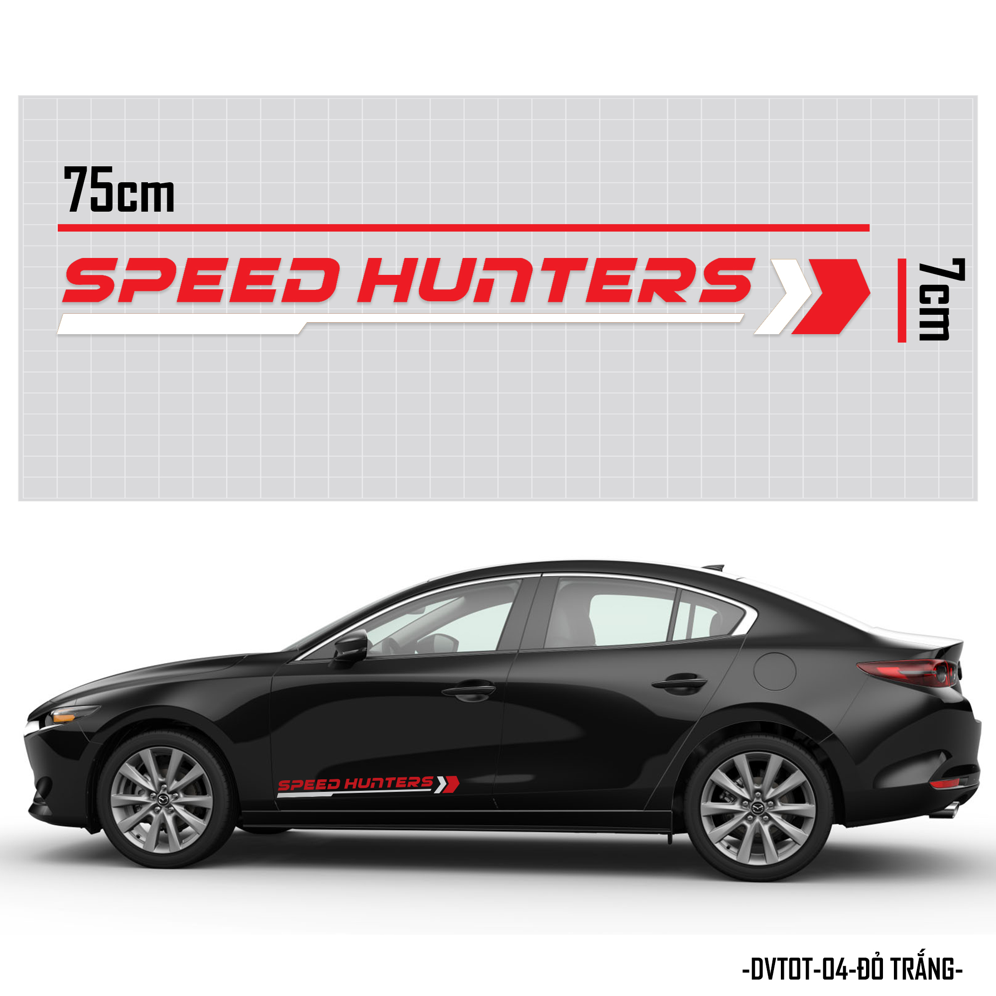 Decal dán sườn xe ô tô đen chữ Speed Hunters màu đỏ trắng