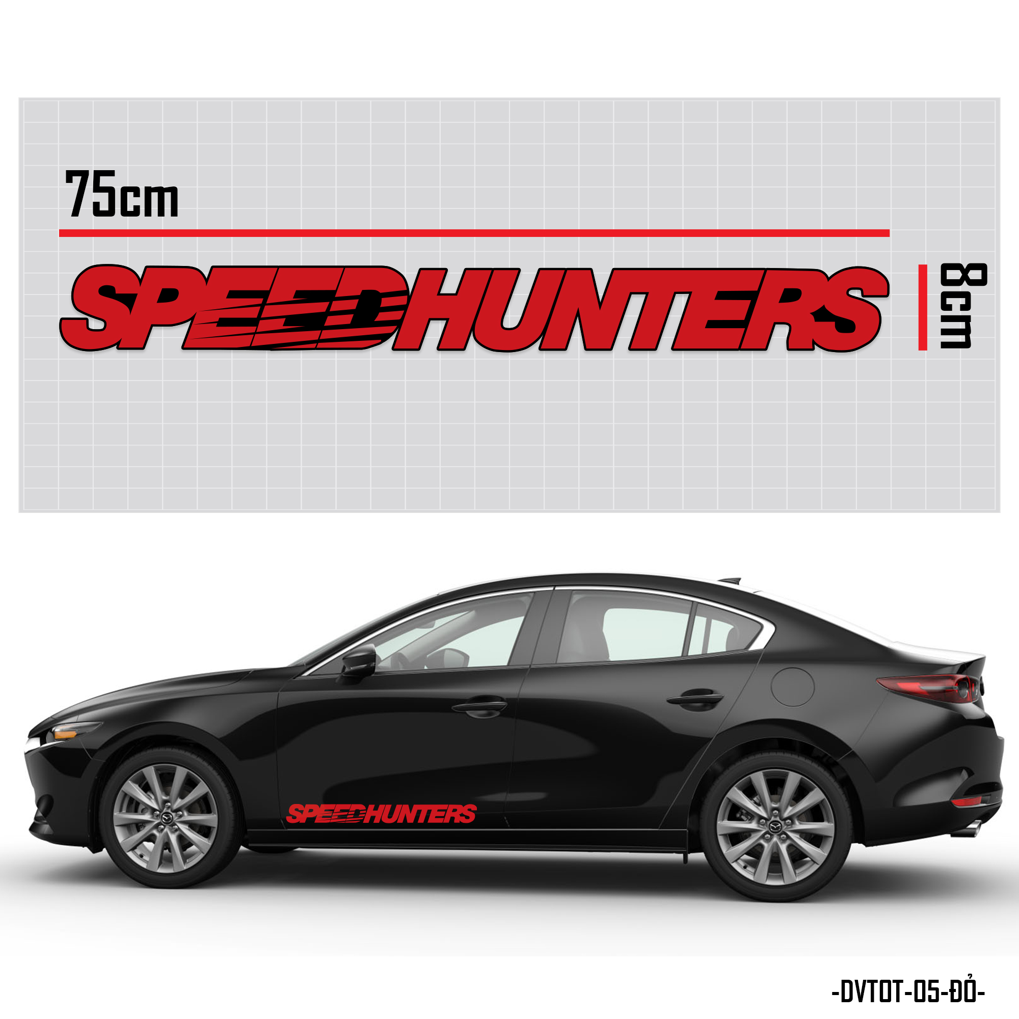 Mẫu dán xe ô tô đẹp chữ Speed Hunters đỏ