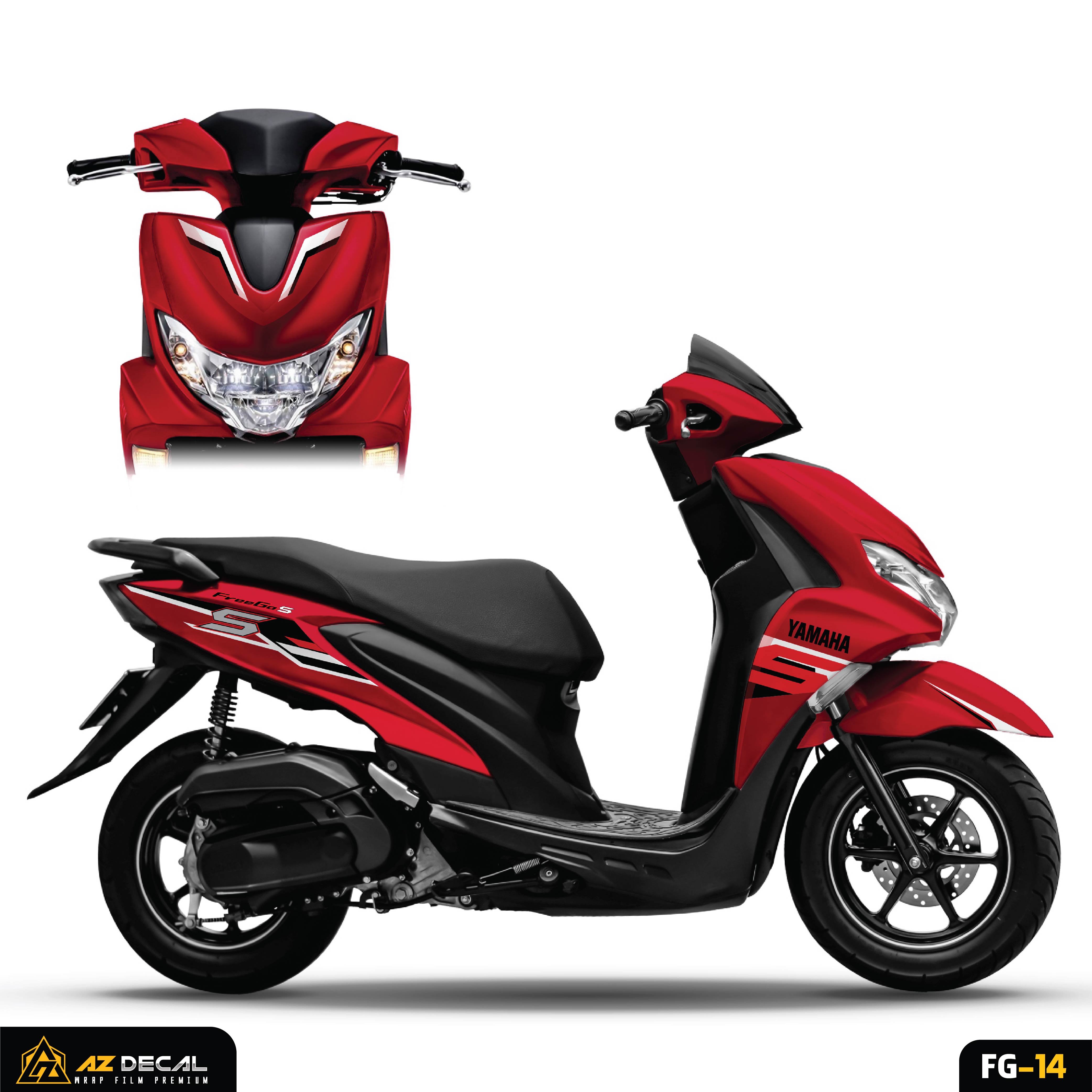 Chi tiết mẫu tem chế xe Yamaha FreeGo màu đen trắng (nền đỏ)