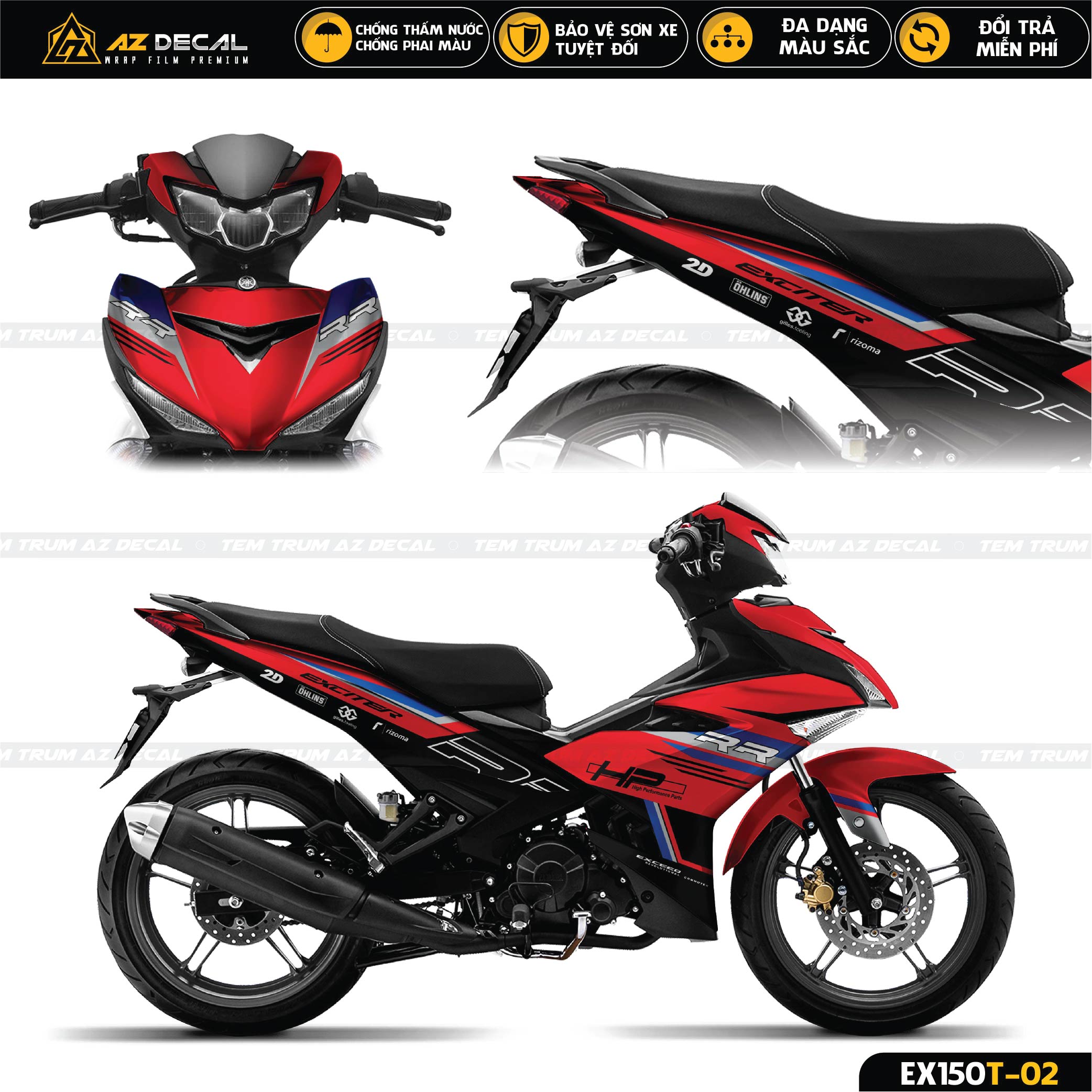 Decal Ex 150 màu đỏ phong cách HP4