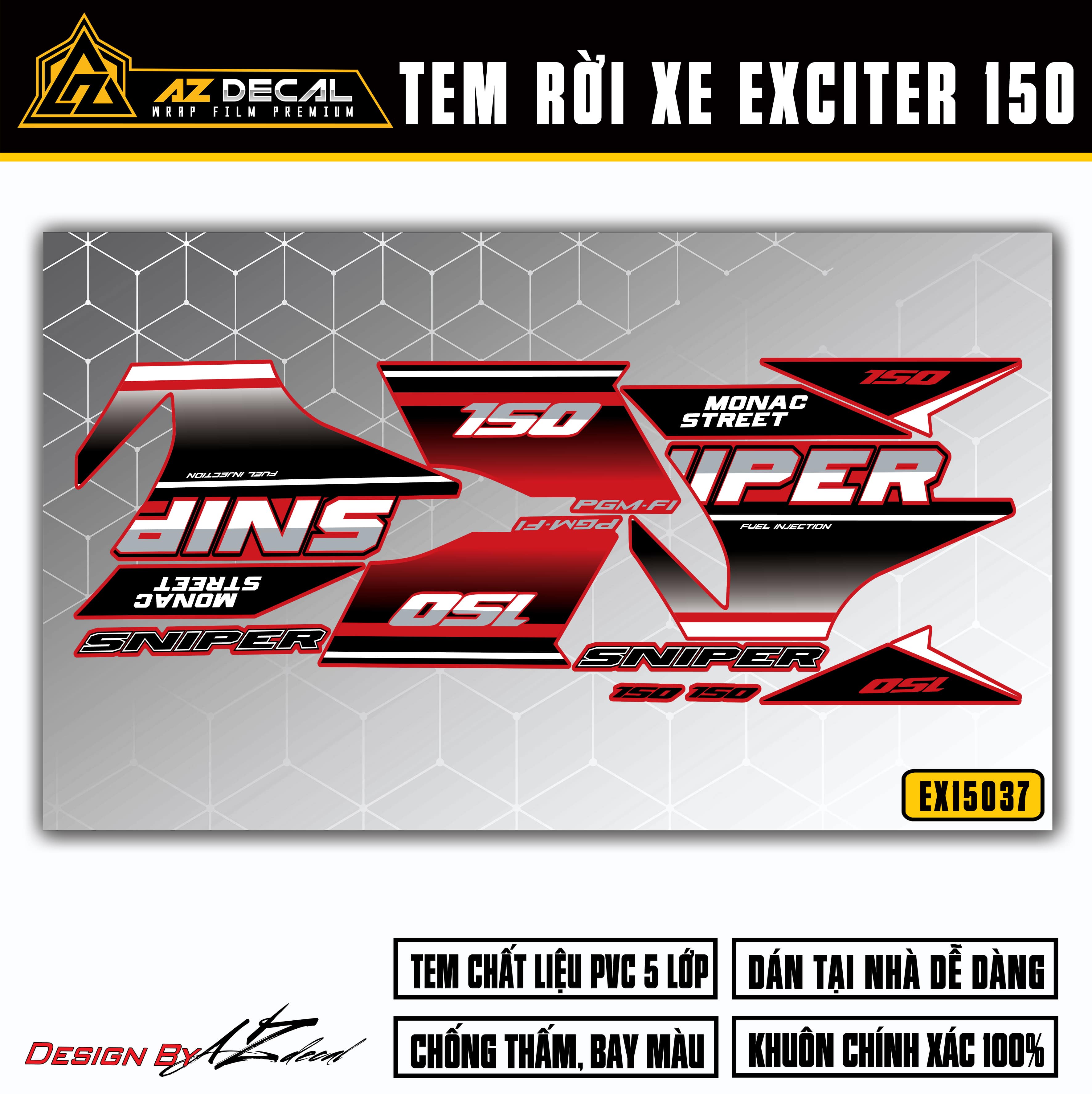 Tem Sniper dán xe Exciter 150 đen đỏ