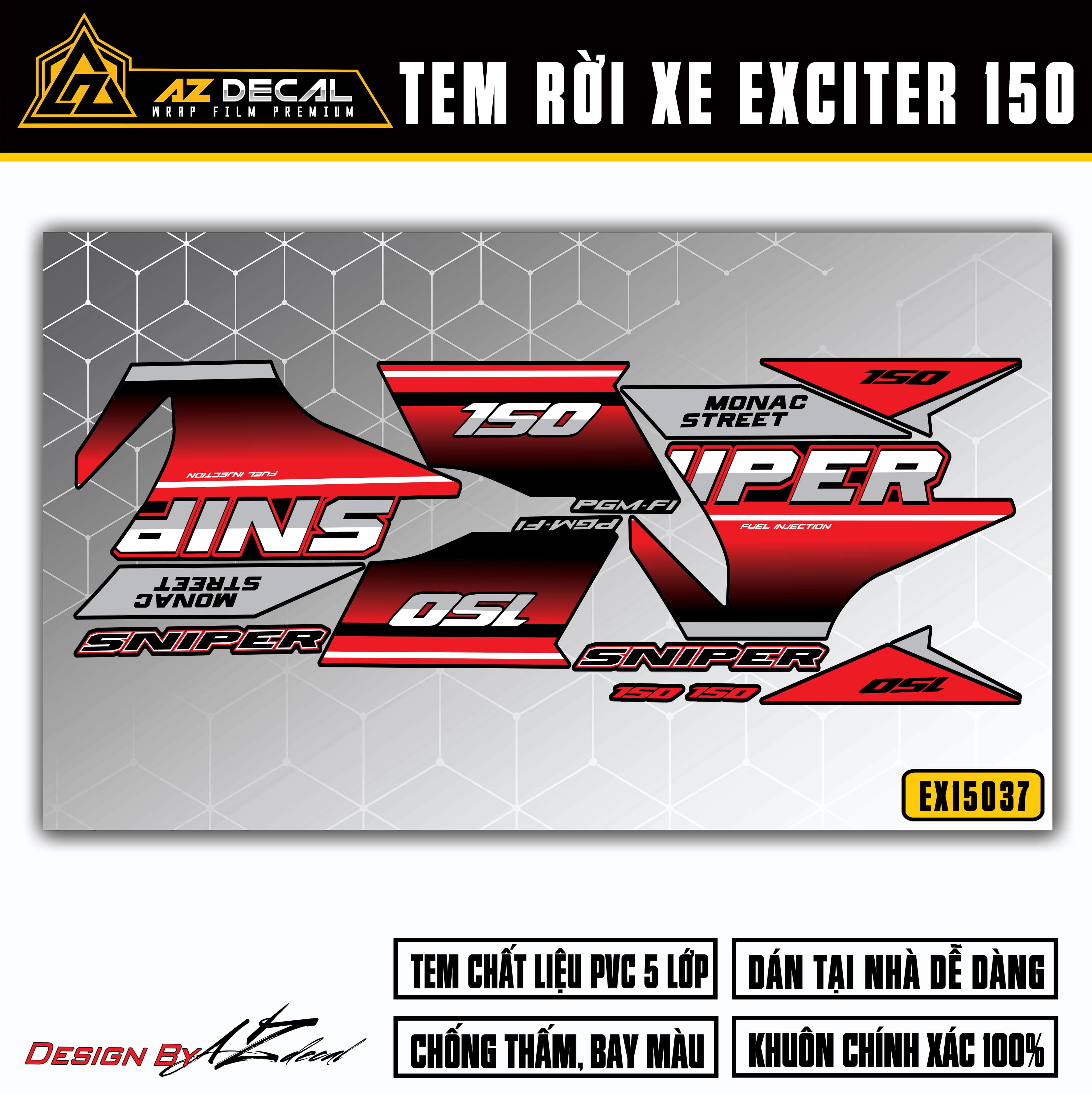 Chi tiết mẫu tem dán xe Ex 150 đẹp mẫu Sniper đỏ đen