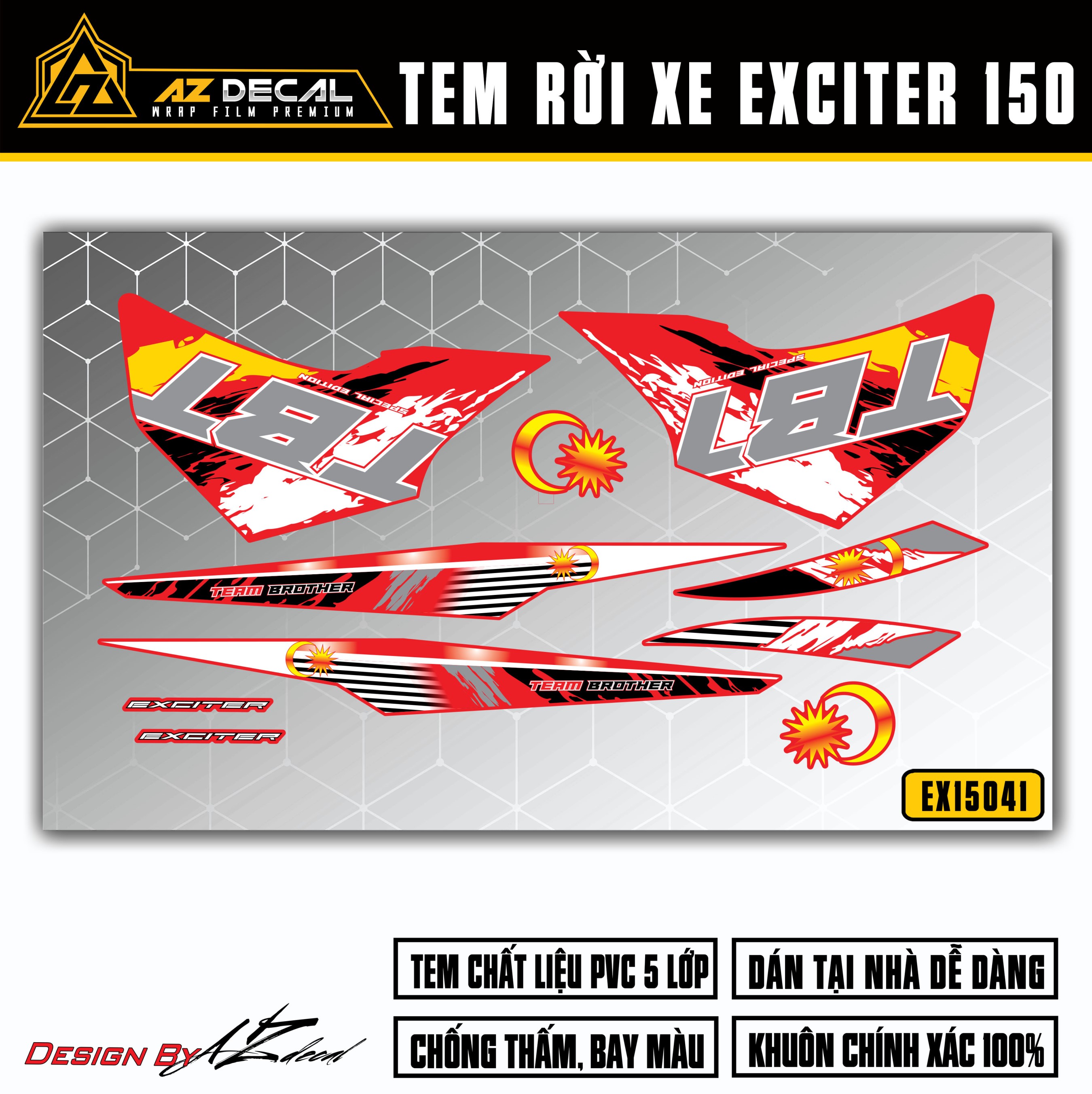 Decal dán xe Ex 150 mẫu Malaysia đỏ