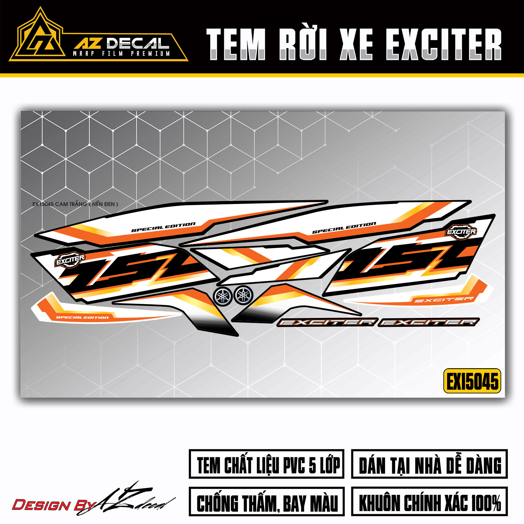 Tem xe Exciter 150 cam trắng