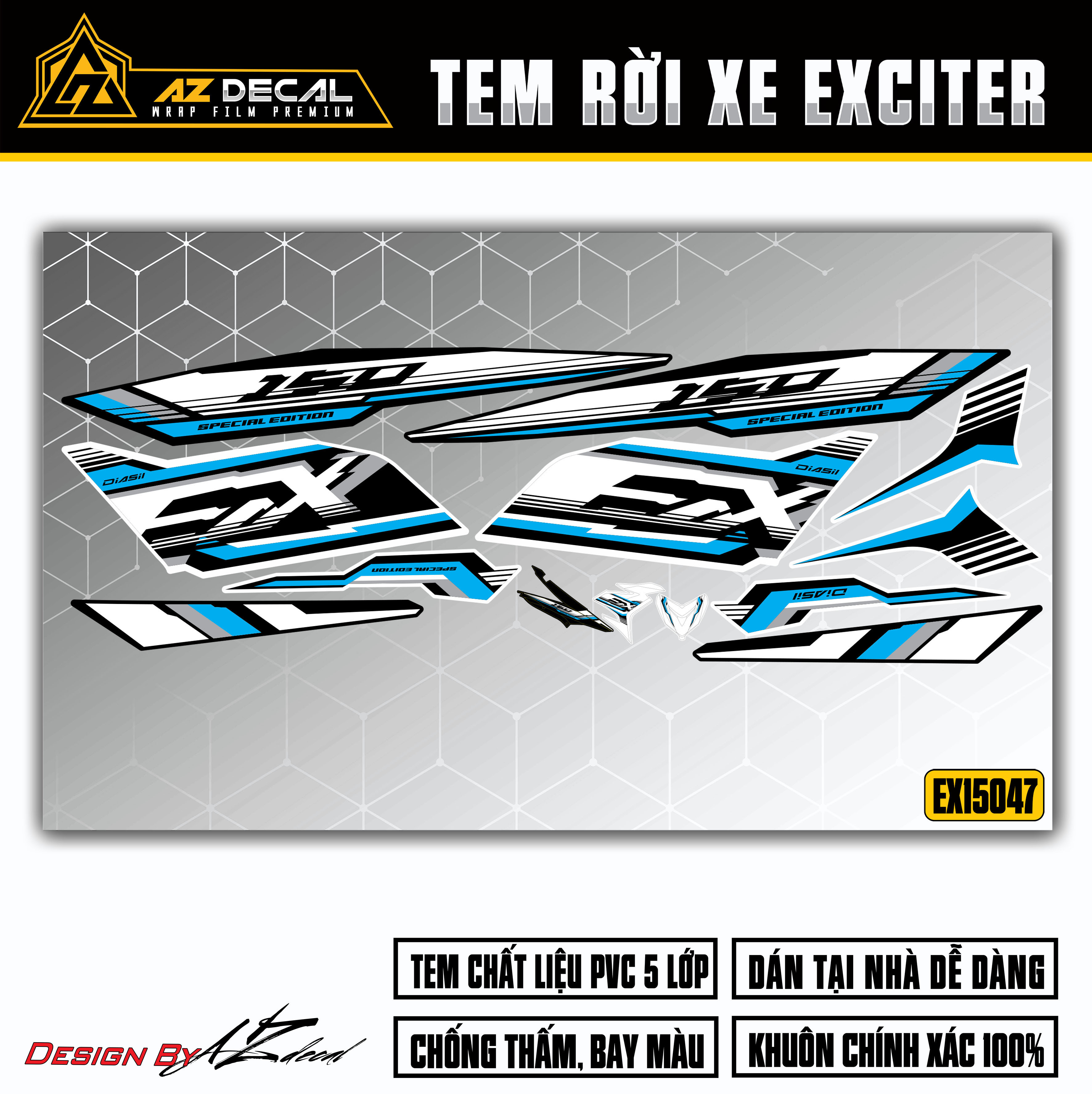 Tem xe Exciter 150 màu xanh đen