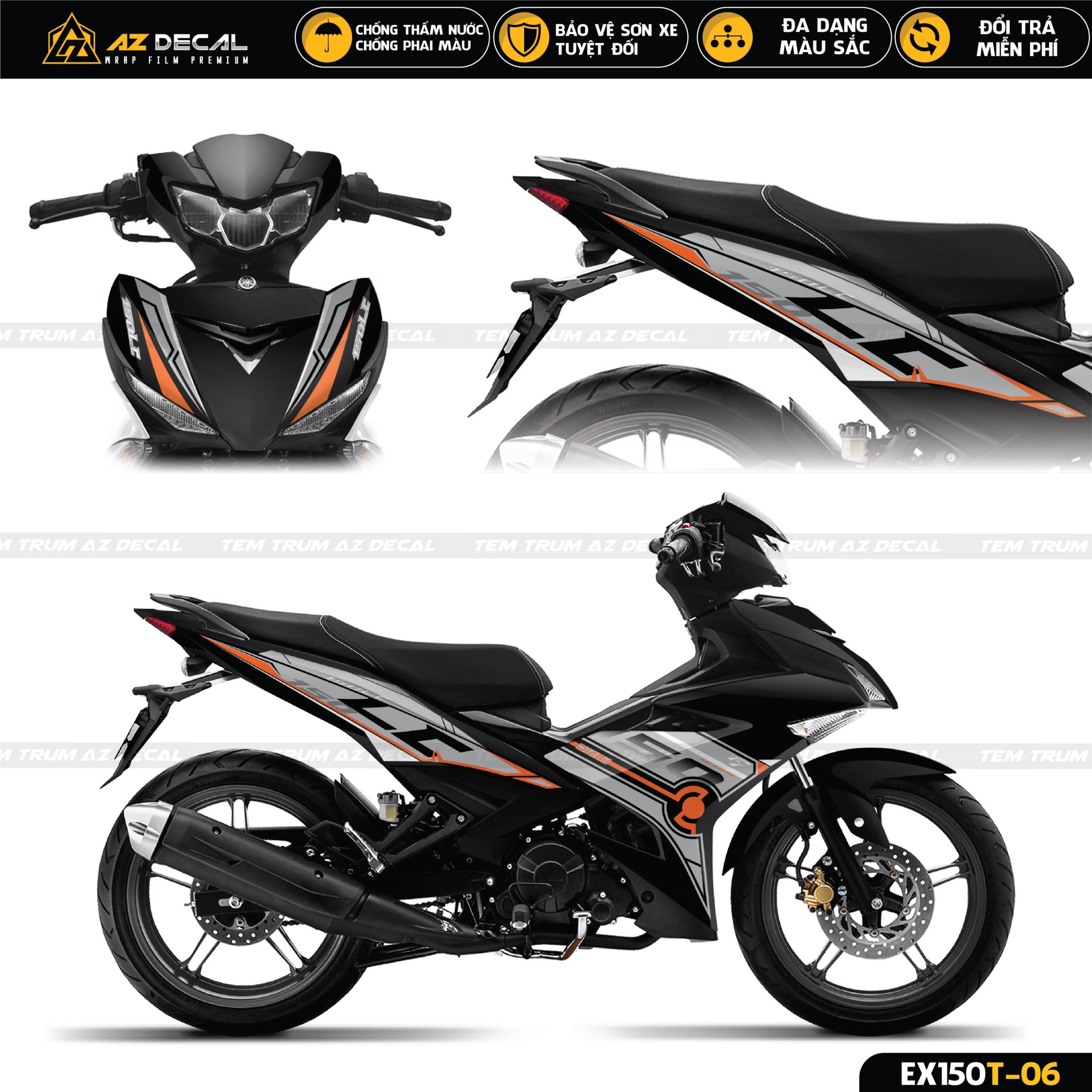 Decal dán xe Exciter 150 màu đen xám đẹp mẫu LC