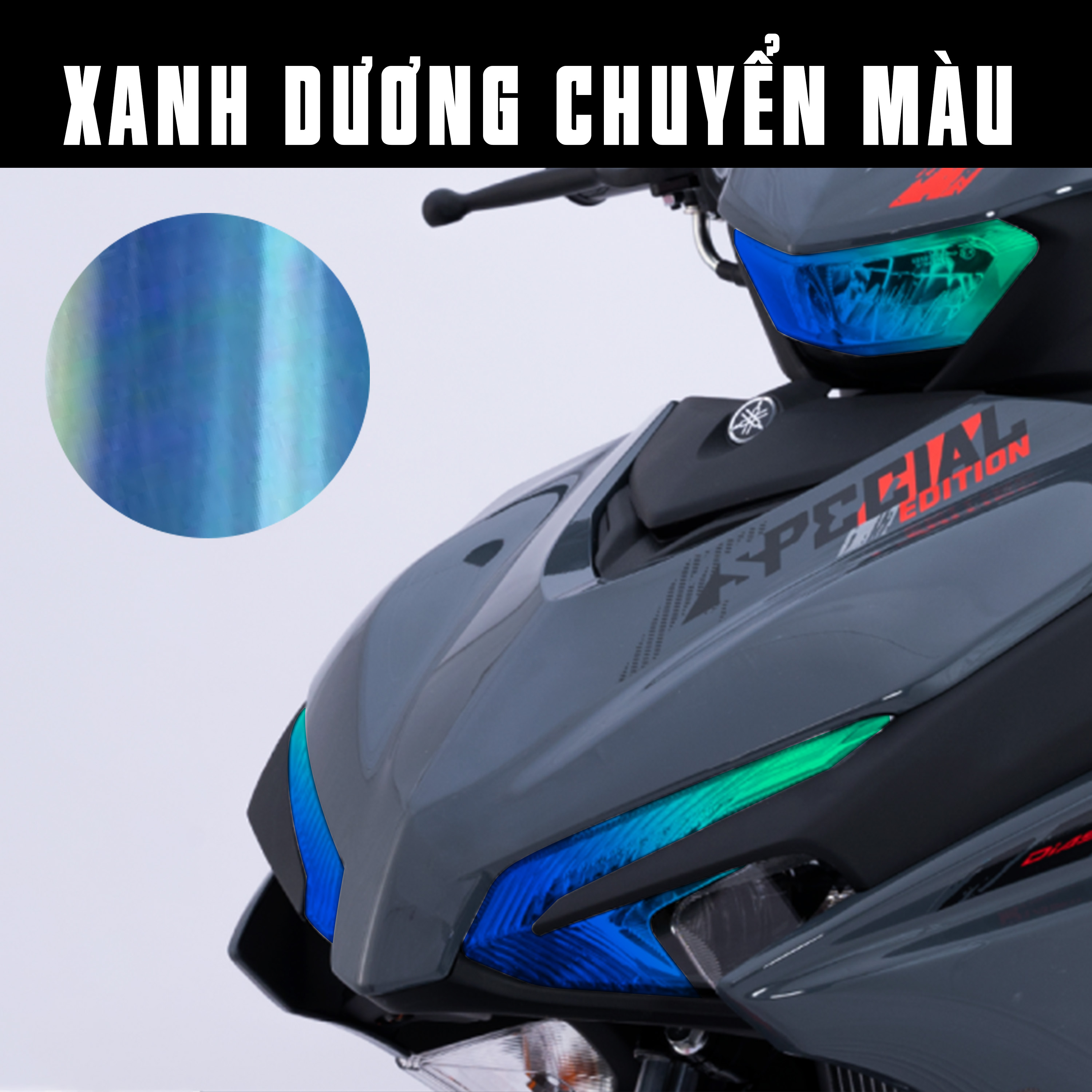 Film titan dán đèn xe Exciter 155 màu xanh dương