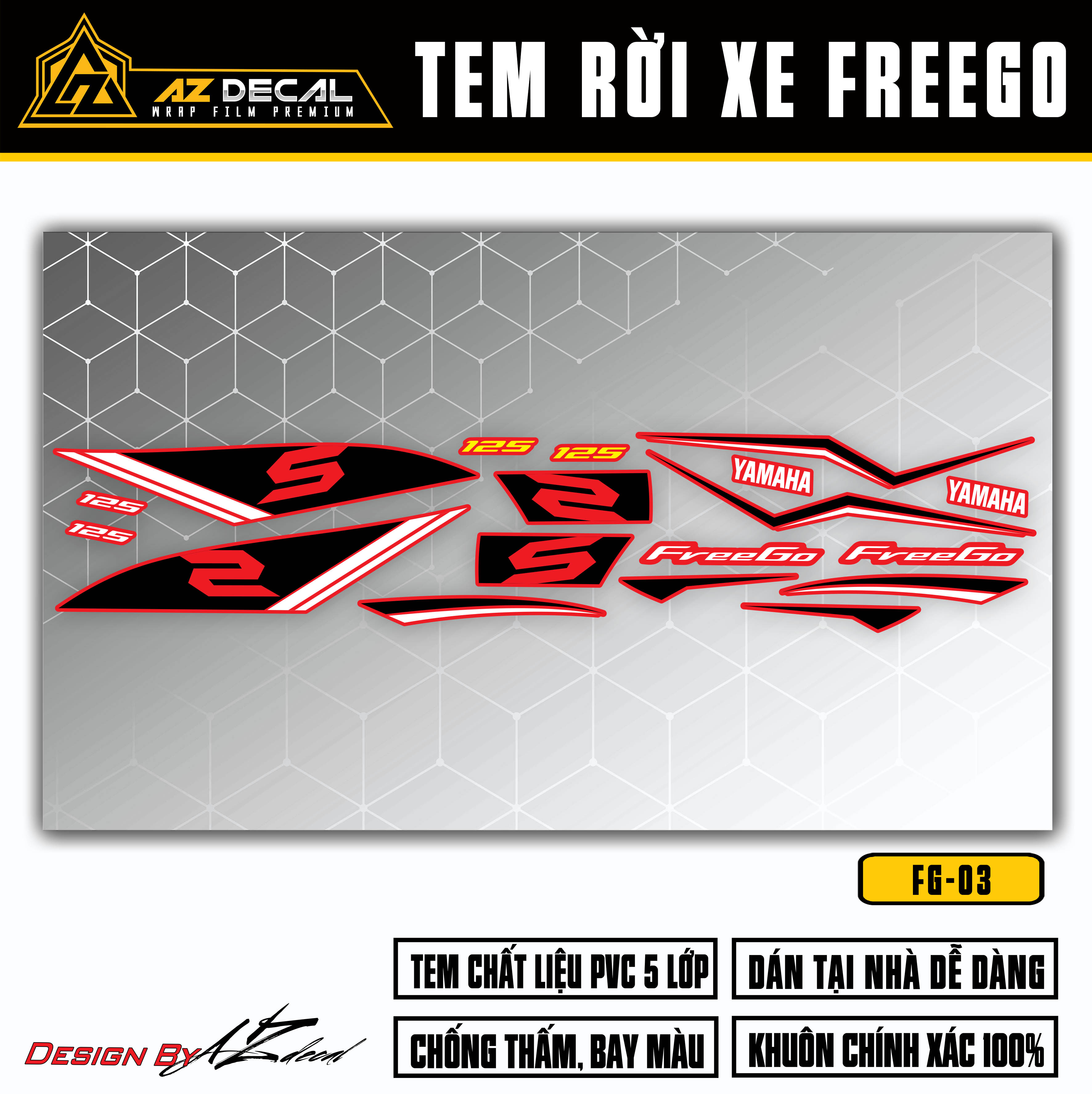 Decal dán xe Freego màu đen đỏ dễ dán