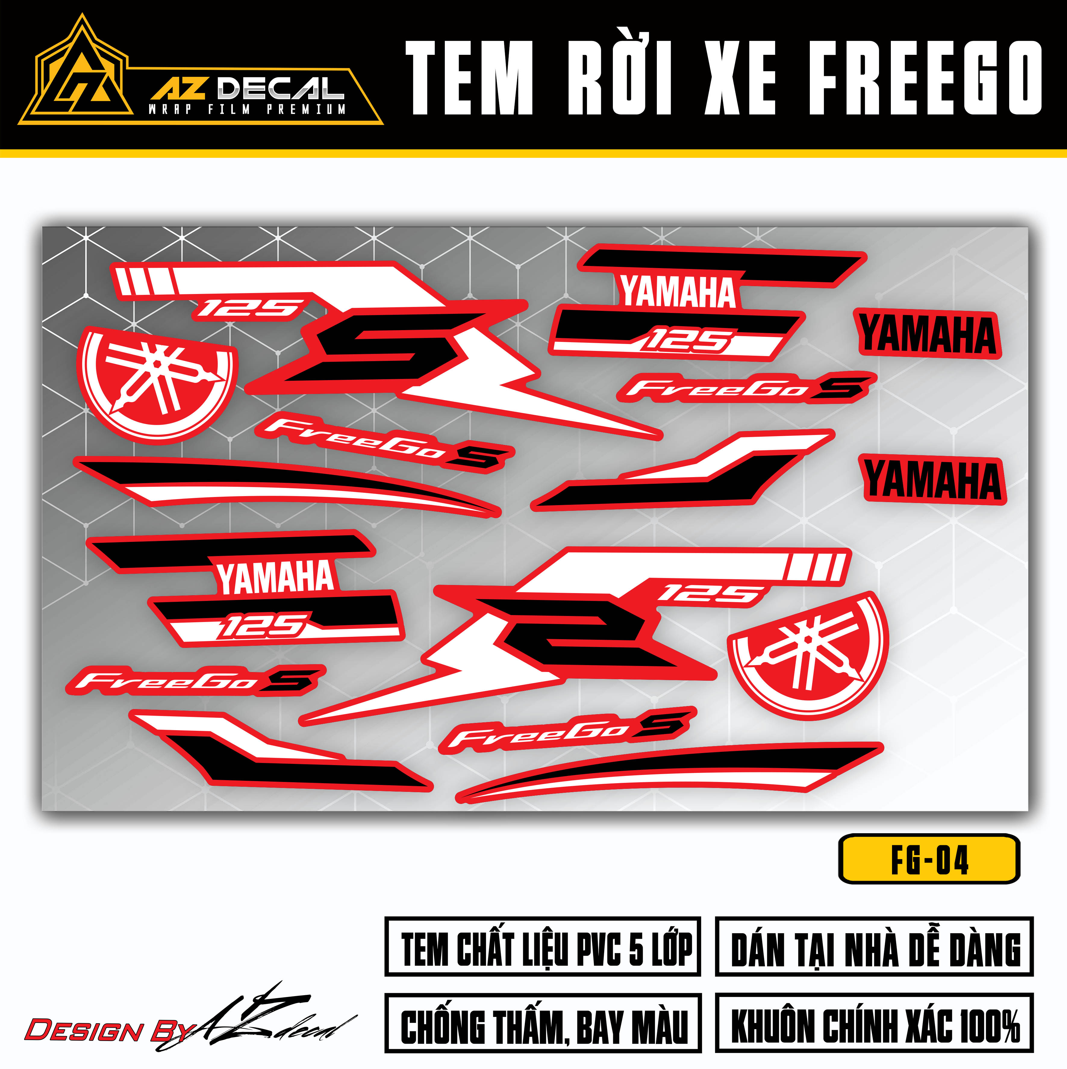 Tem xe Yamaha FreeGo đen trắng nền đỏ mẫu 125 S