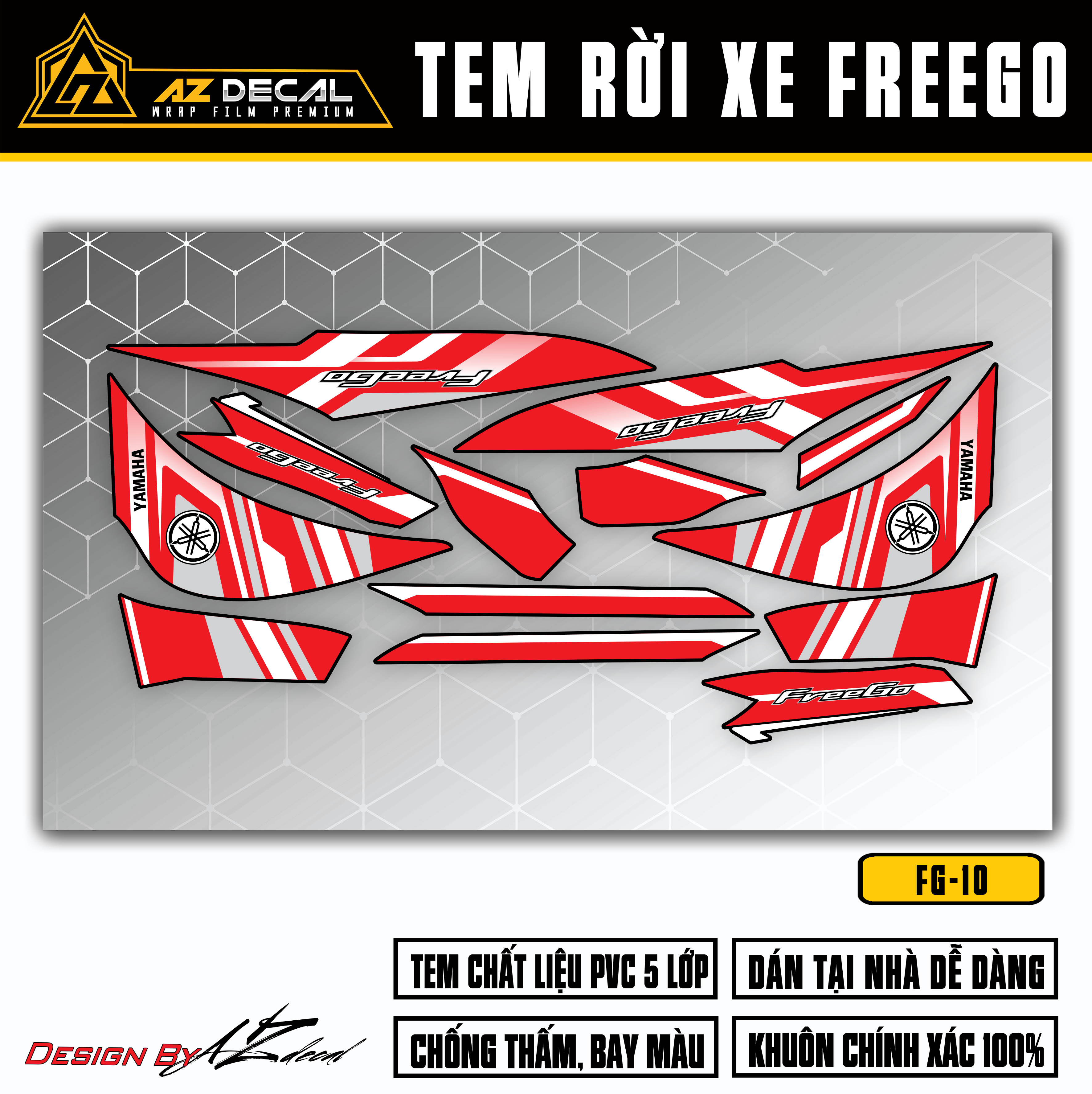 Chi tiết mẫu tem dán xe Yamaha FreeGo màu đỏ (nền đen)