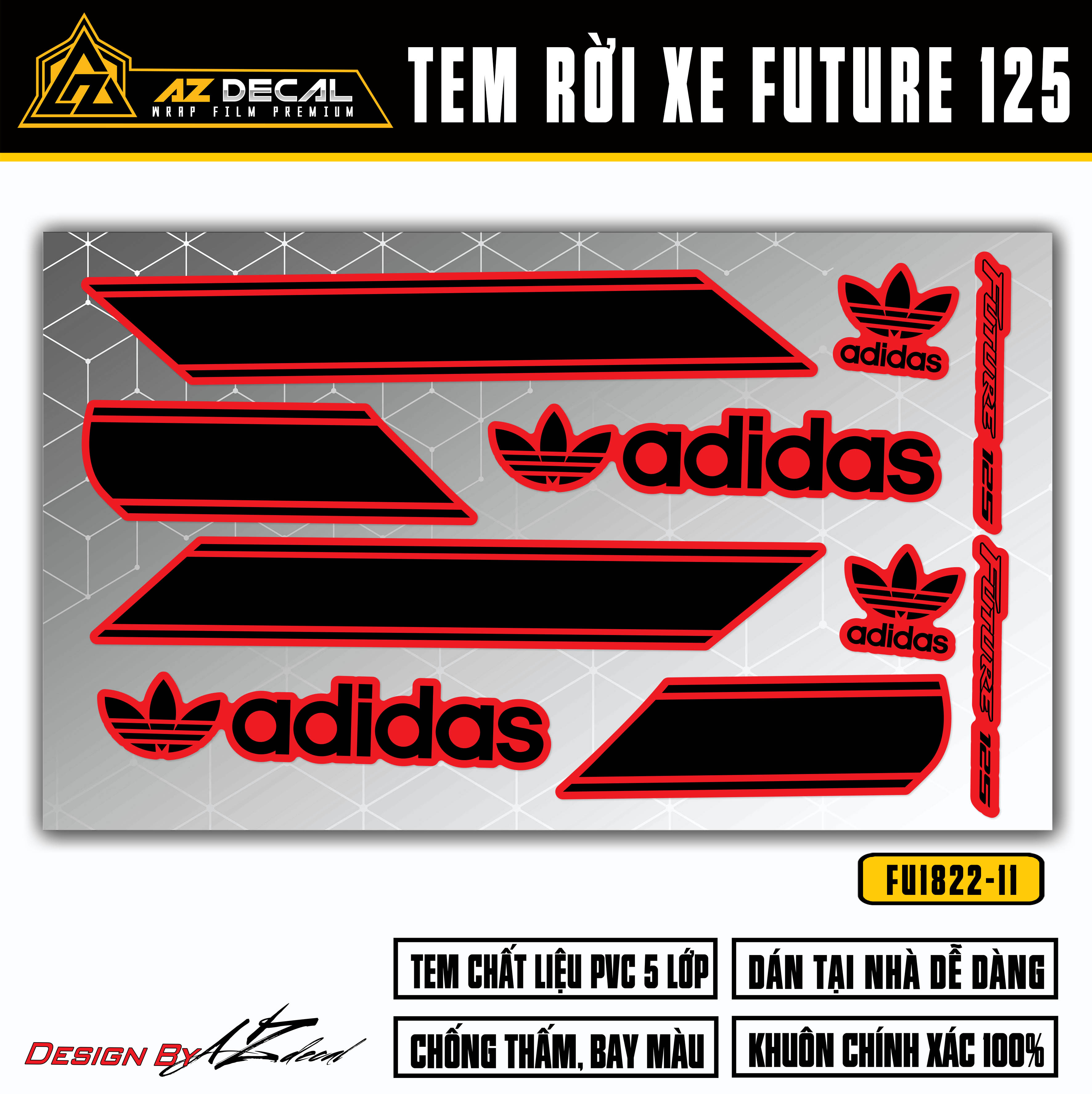 Tem xe Future 125 Fi đỏ mẫu Adidas đen