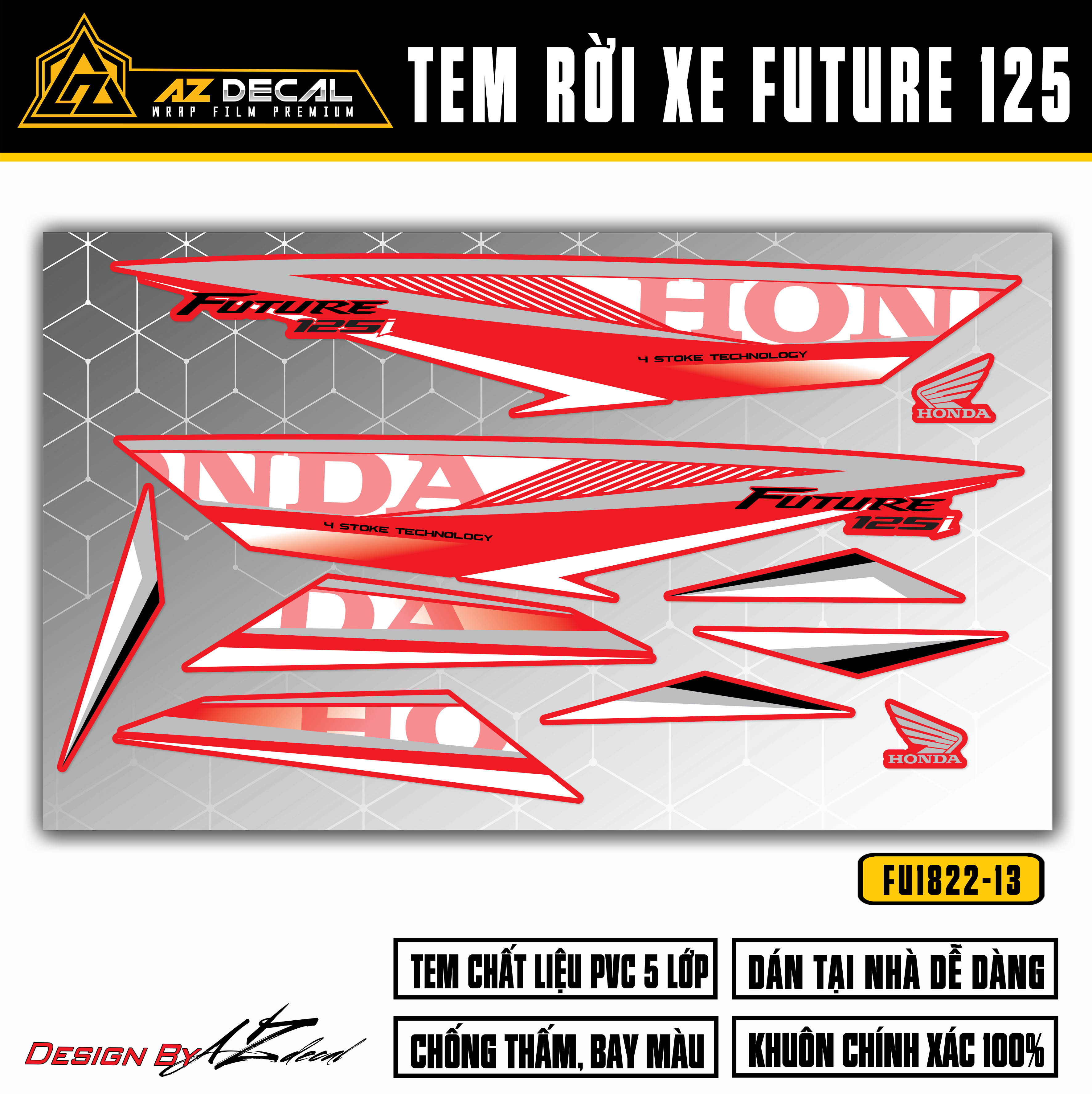 Dán decal xe Future 125 đỏ chữ Honda