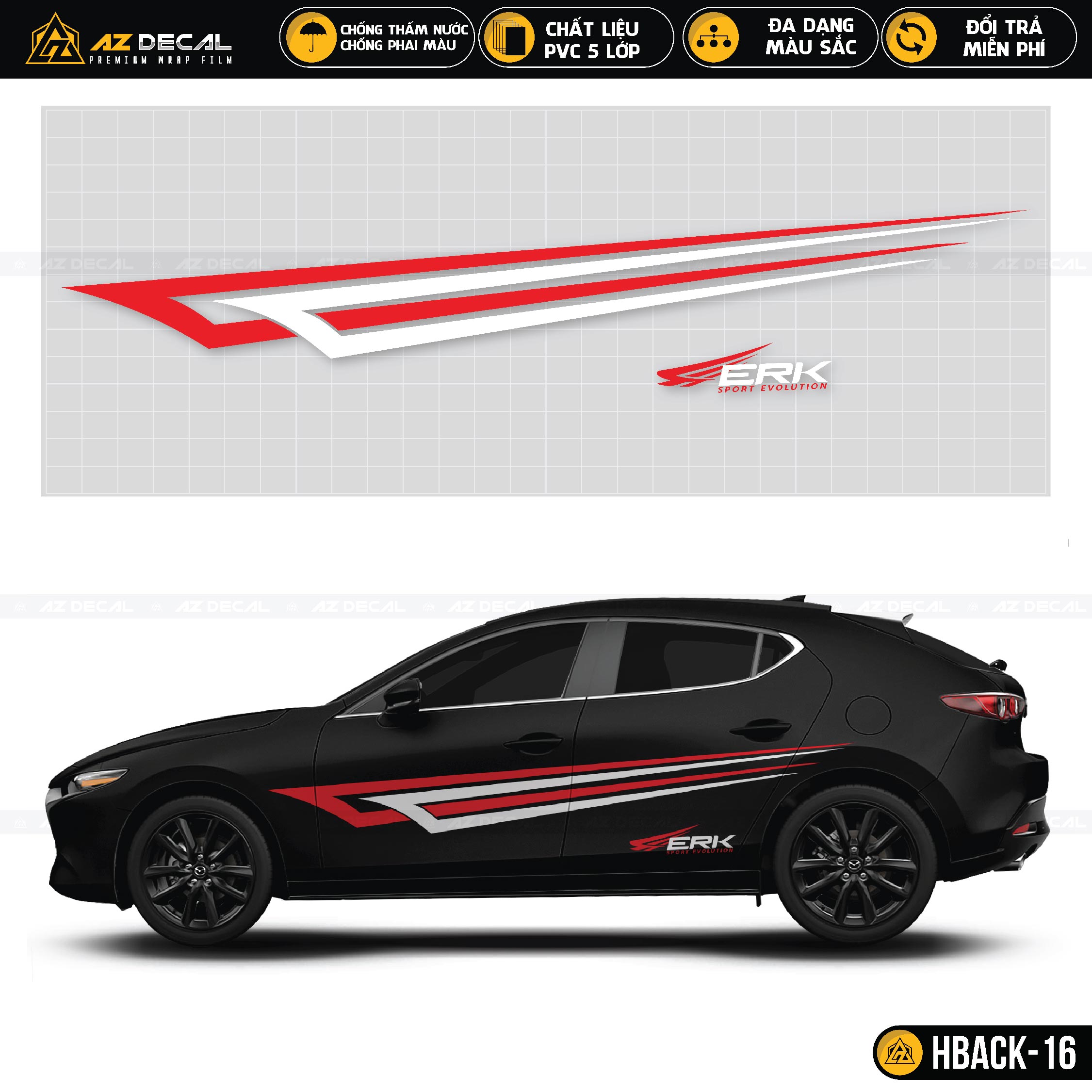 Tem dán xe ô tô Hatchback đen in hình logo ERK Sport Evolution